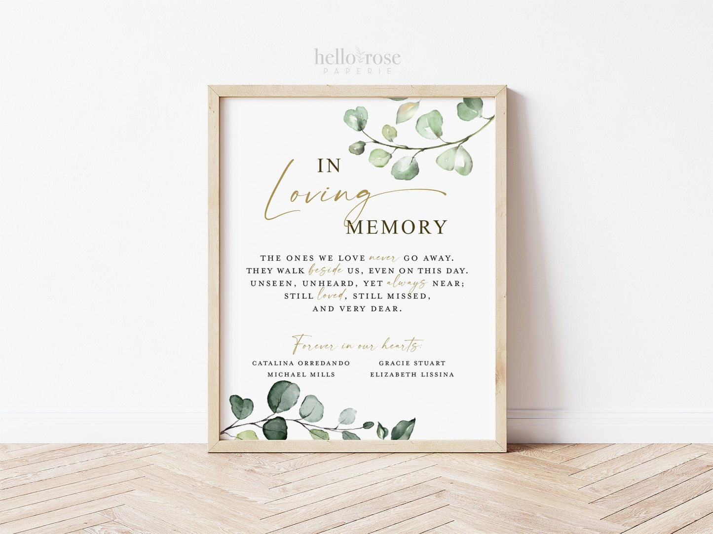 In Loving Memory Personalized Sign . Memorial Wedding Photo Table Sign . Greenery Eucalyptus . Printable Poster . PDF Printable Download G2