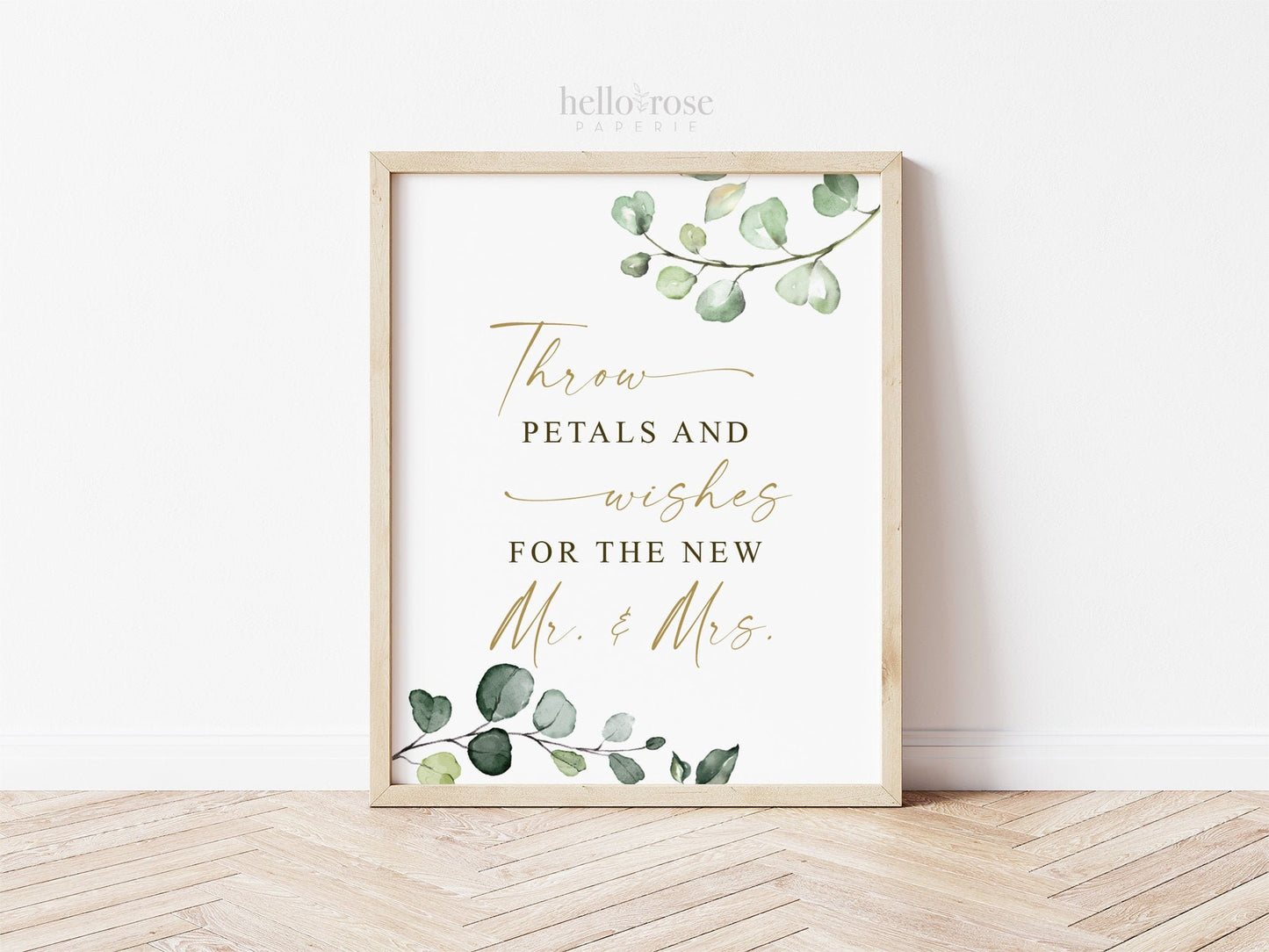 Throw Petals and Wishes for the new Mr and Mrs Sign . Wedding Petal Toss . Ceremony Confetti Send Off Printable Decor . Greenery + Gold G2