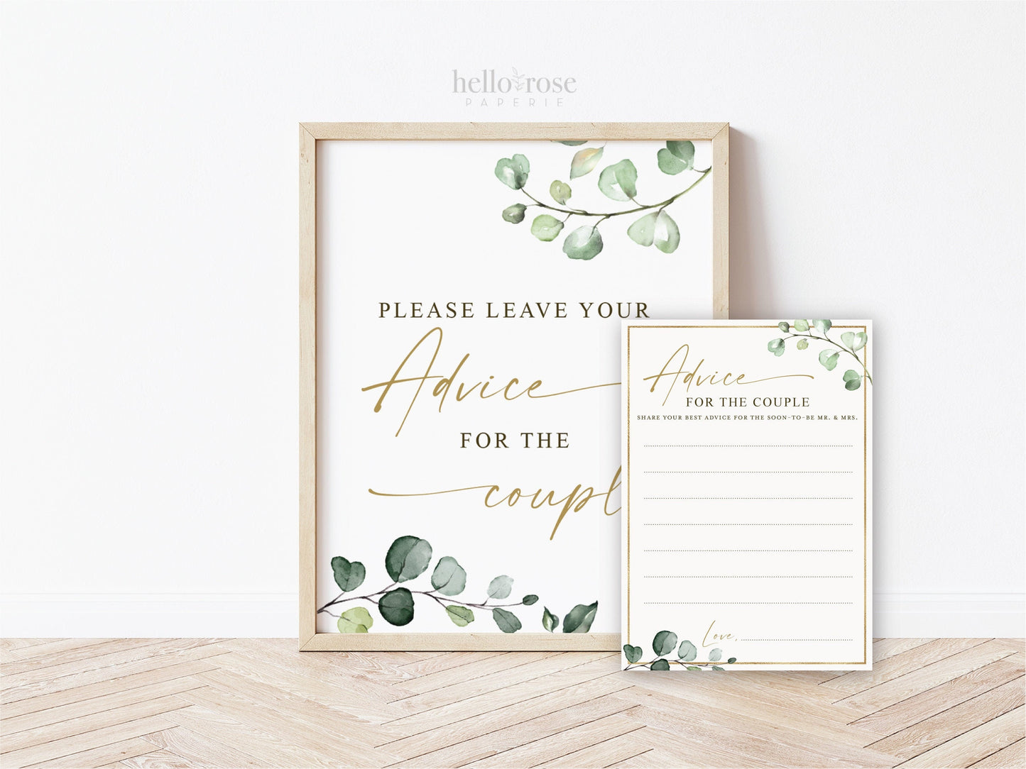 Please Leave Your Advice for the Couple Cards + Sign Printable . Greenery + Gold . Bridal Shower Bachelorette Hens Party . Download G2