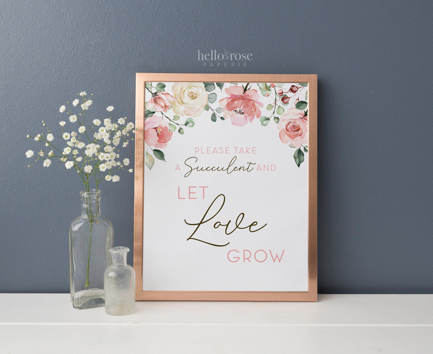 Let Love Grow Please Take a Succulent Favor Sign 8x10 . Floral Watercolor . Baby Bridal Shower Wedding Bachelorette Hens Party . Download