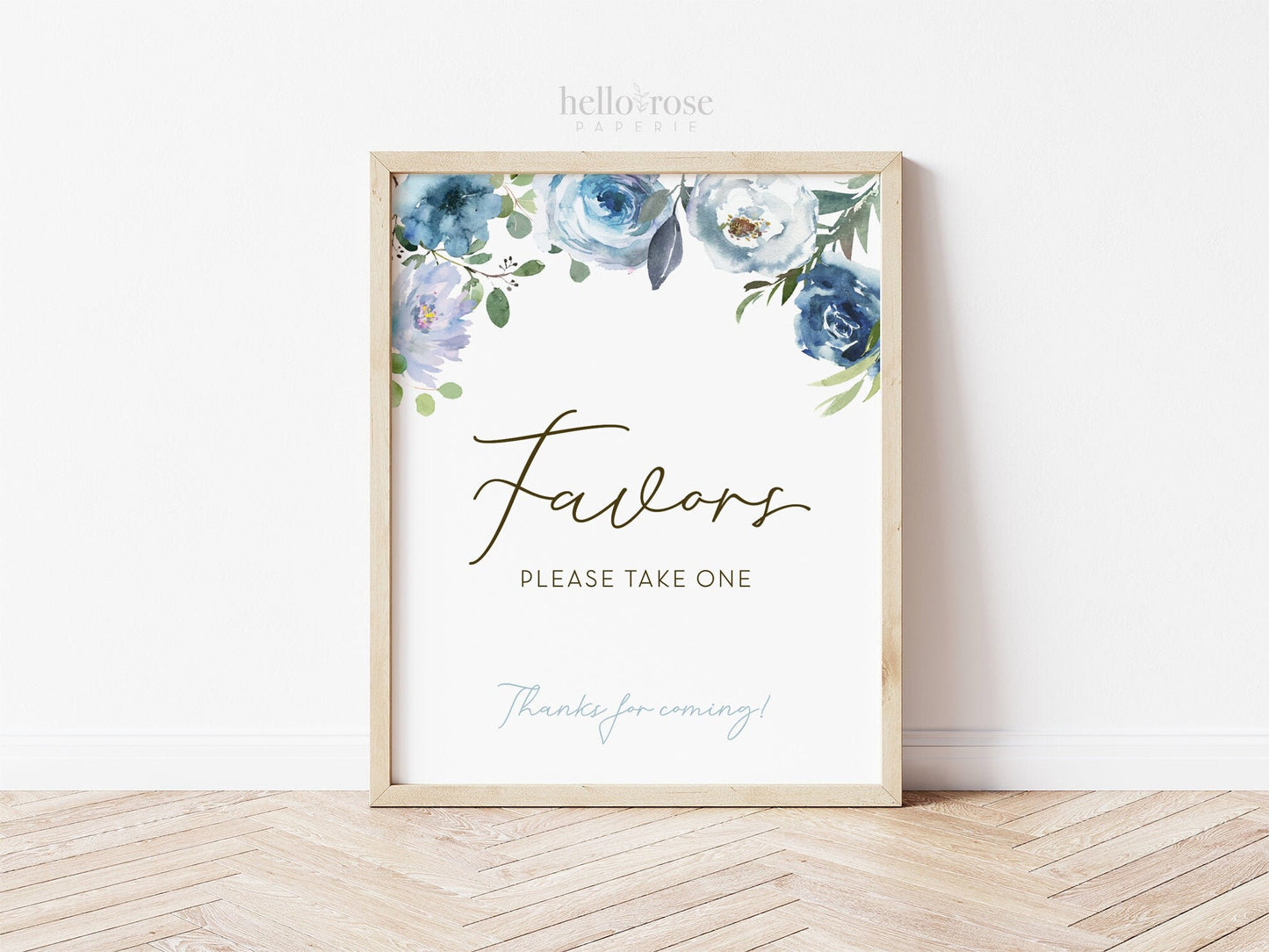 Favors Printable Table Sign 8x10 . Blue Floral Watercolor . Baby Shower Bridal Shower Wedding Bachelorette Hens Birthday Party . PDF