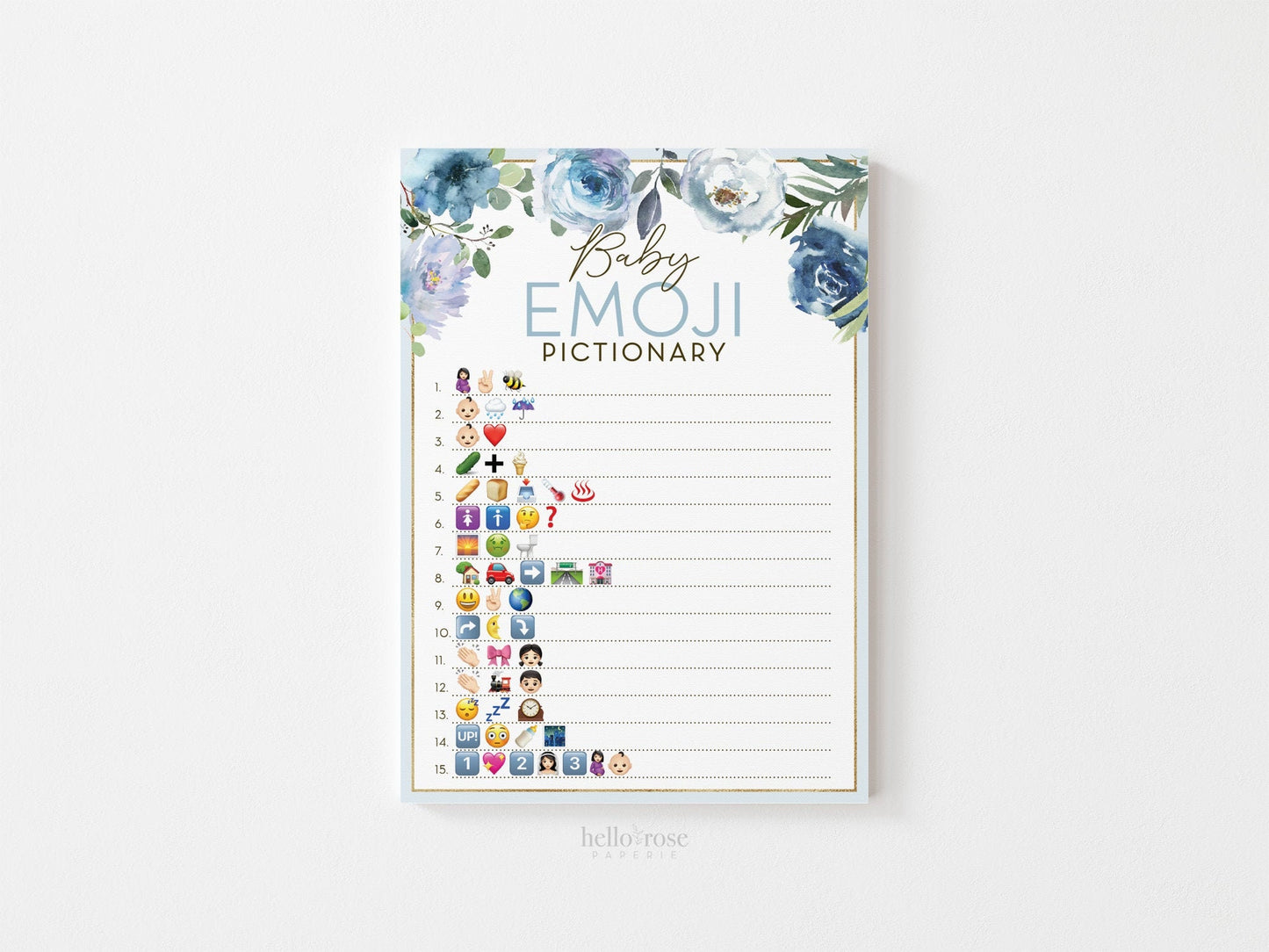 Baby Emoji Pictionary Baby Shower Game . Blue Floral Watercolor . Boy Baby Shower Game . Printable Icebreaker Fun Game . Instant Download F2
