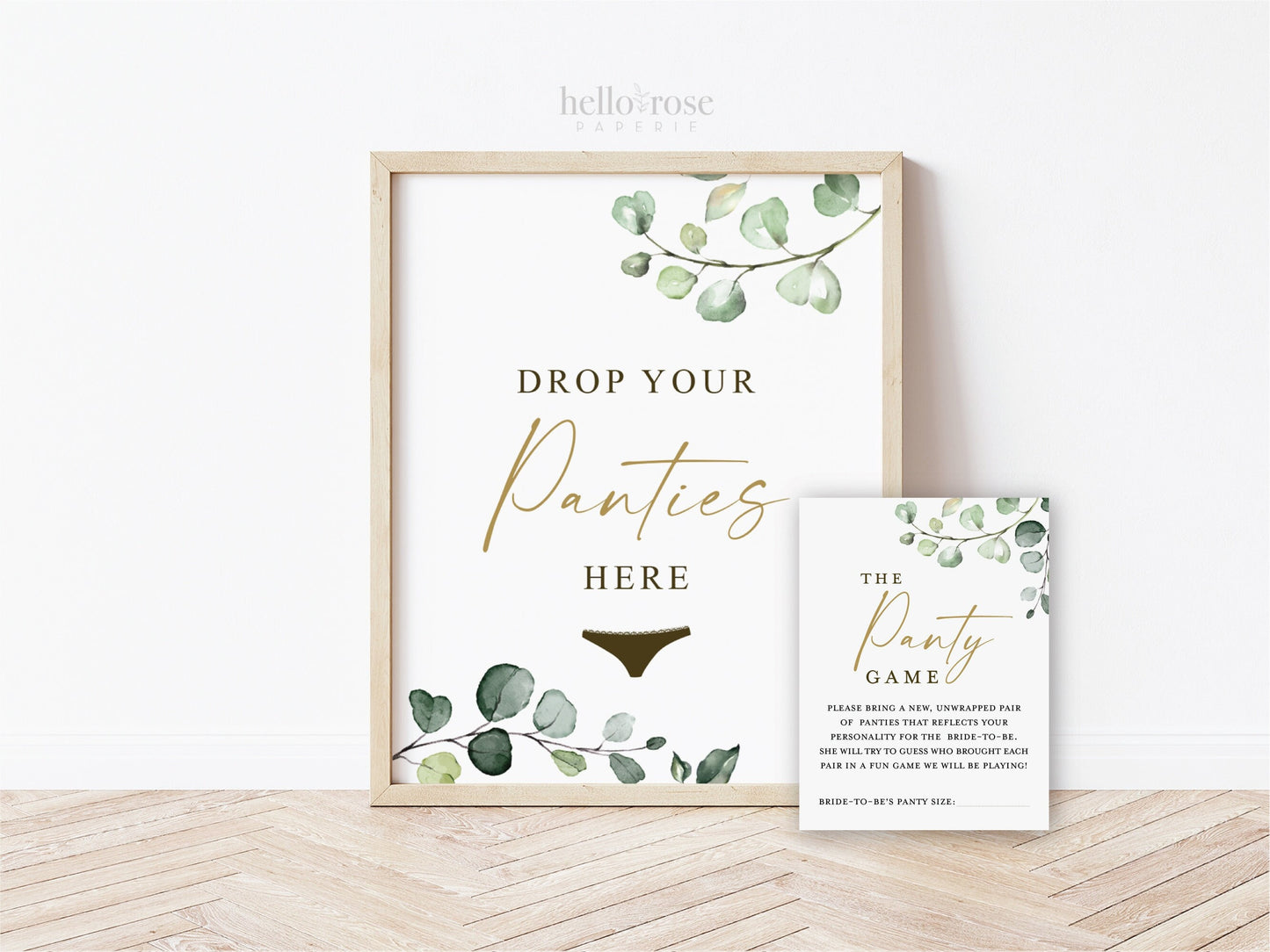 The Panty Game Cards and Sign Printable . Drop Panties Here . Greenery + Gold . Bridal Shower Bachelorette Hen Party . Instant Download G2