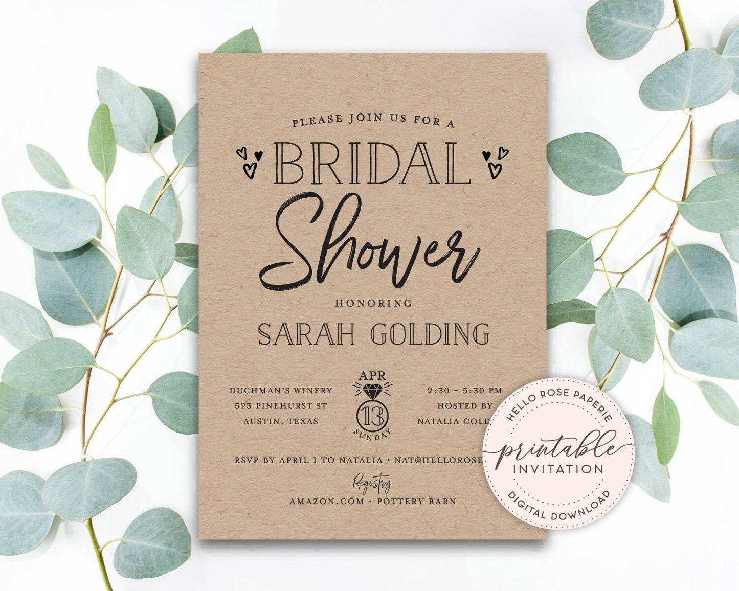 Mimosa Bar Sign . Printable Rustic Modern . Wedding Bridal Shower . Bachelorette Hens Party . Kraft + Black/White . Instant Download 8x10