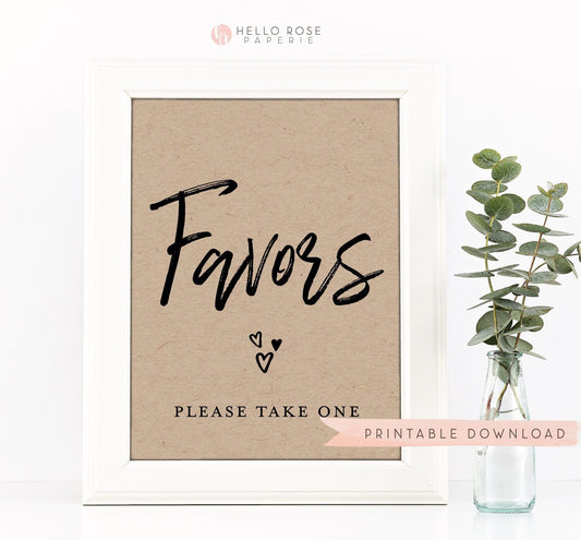 Favors Sign . Printable Rustic Modern . Wedding Bridal Shower . Bachelorette Hens Party . Kraft + Black/White . Instant Download 8x10