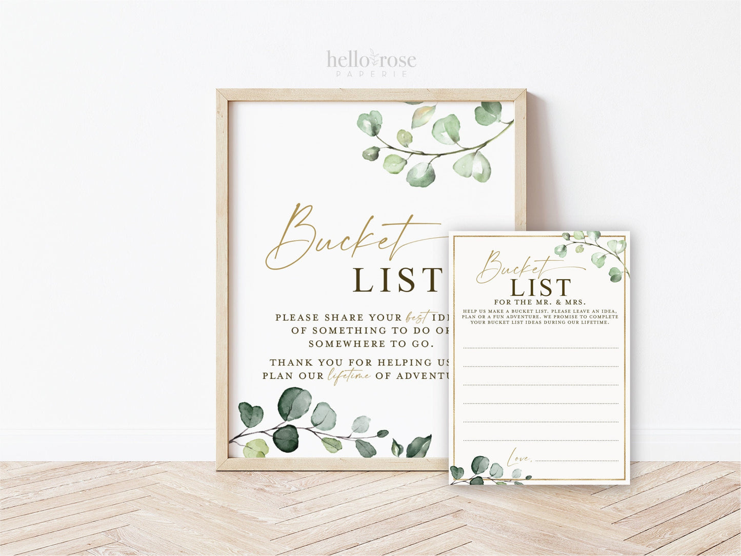 Bucket List for the Mr and Mrs Newlywed Couple Card + Sign . Wedding Bridal Shower Printable . Greenery + Gold . Instant Download G2