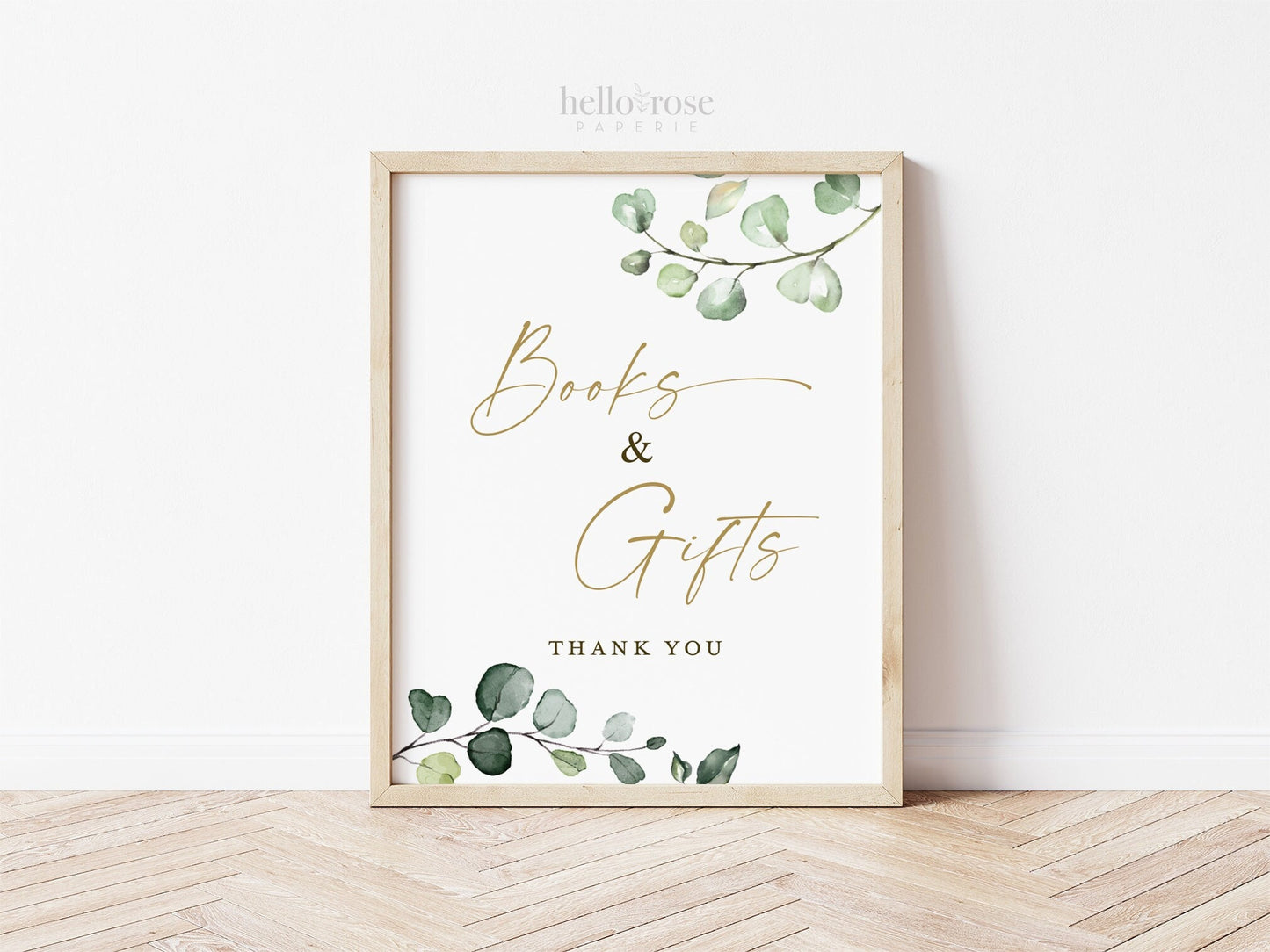 Books and Gifts Sign Printable . Baby Shower Gift Table Sign . Books for Baby . Greenery and Gold . 8x10 Instant Download G2