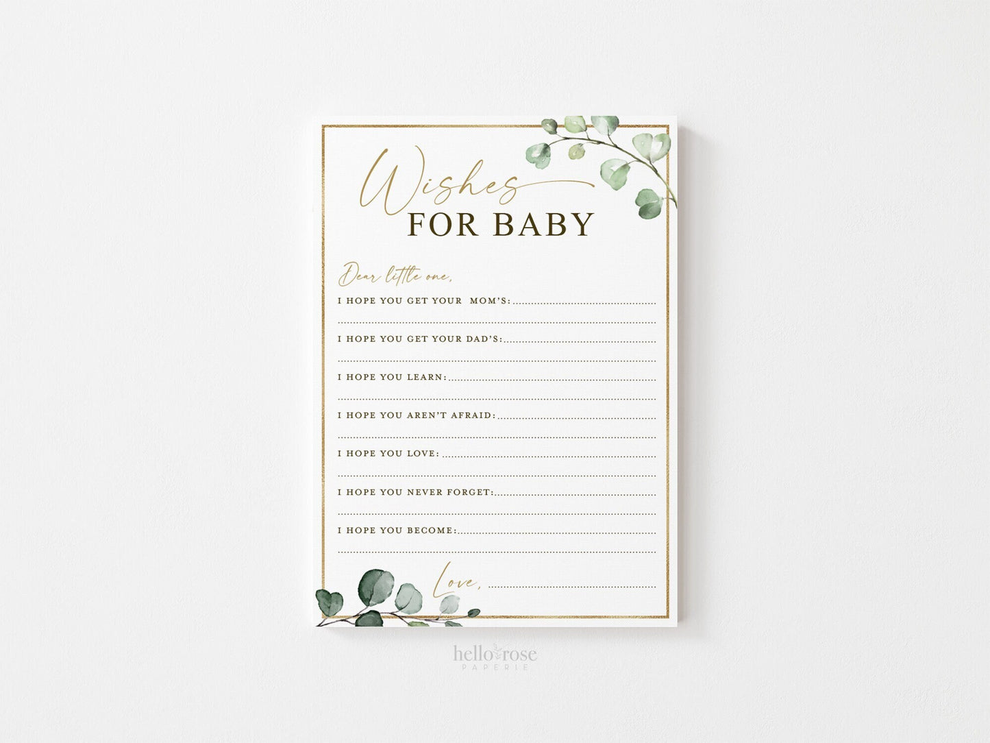 Wishes for Baby Card . Baby Shower Printable Well Wishes Cards . Greenery and Gold . Sip and See Gender Reveal Game . Instant Download G2