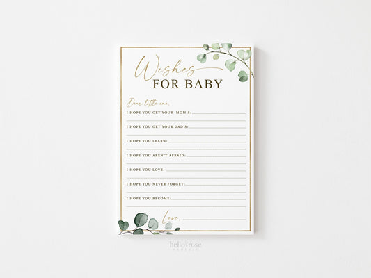 Wishes for Baby Card . Baby Shower Printable Well Wishes Cards . Greenery and Gold . Sip and See Gender Reveal Game . Instant Download G2