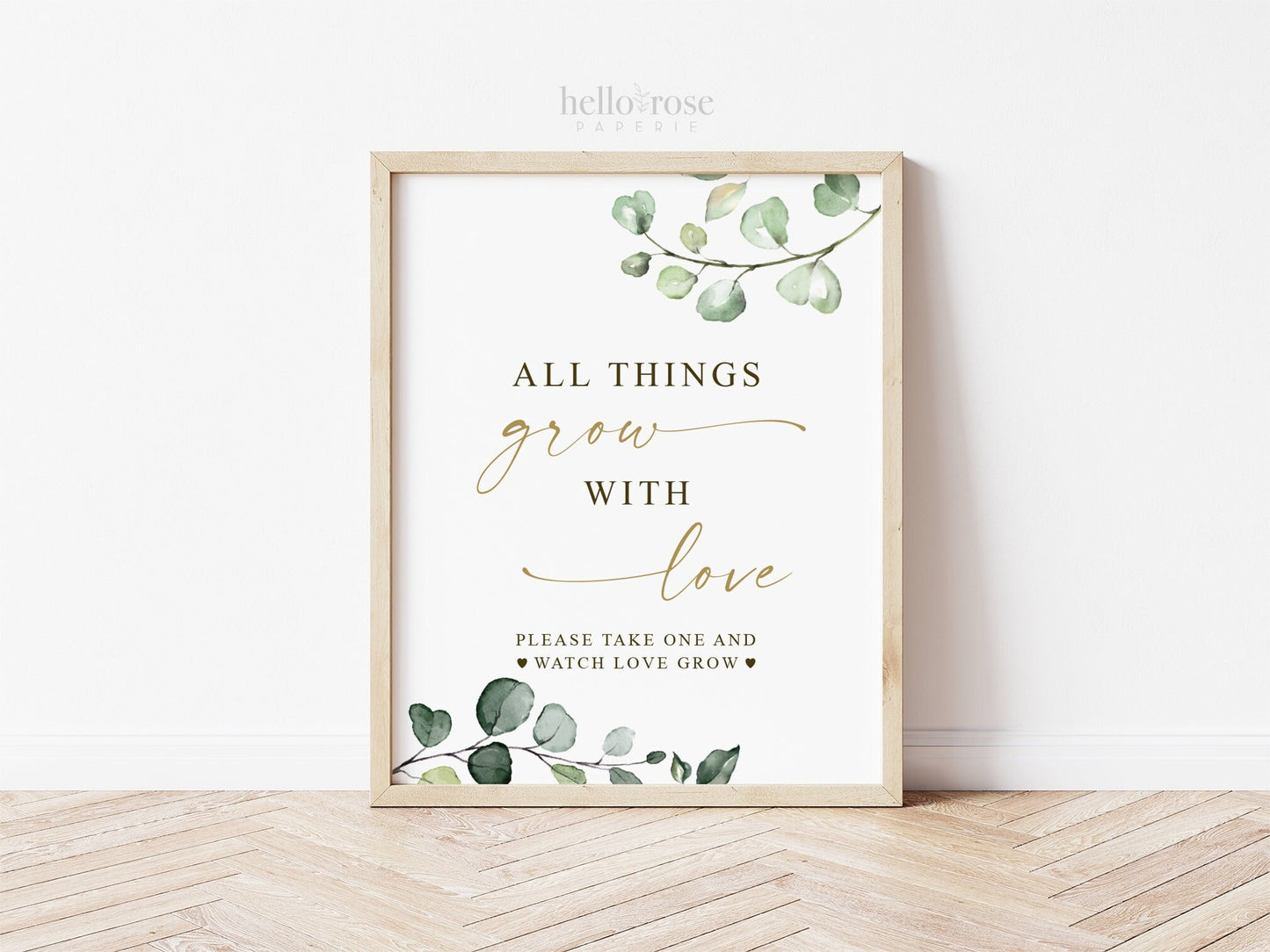 All Things Grow with Love Please Take One and Watch Love Grow Printable . Greenery and Gold . Baby Bridal Shower Wedding Favors Sign . G2