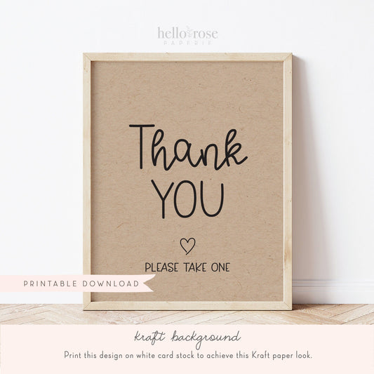 Thank You Please Take One Baby Shower Favors Sign . Boy Girl Neutral . Kraft + Black & White . Printable 8x10 Instant Download . K4