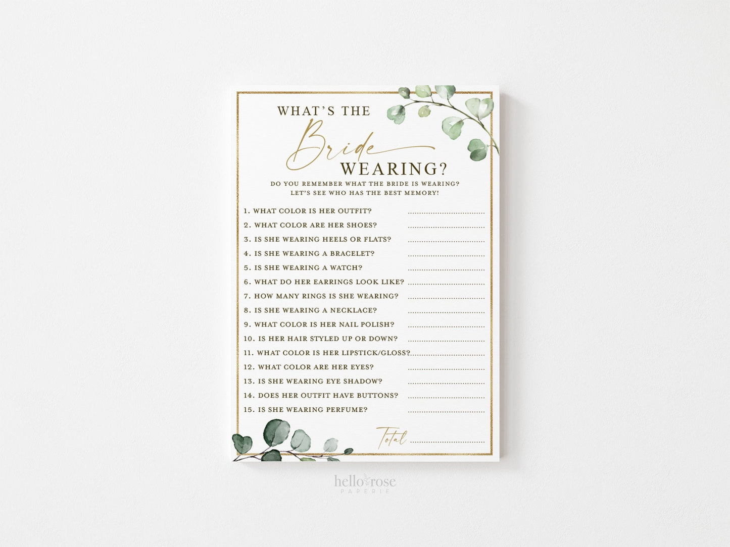 What is the Bride Wearing Bridal Shower Printable Game . Greenery and Gold . Fun Boho Game . Hens Bachelorette Party . Instant Download G2