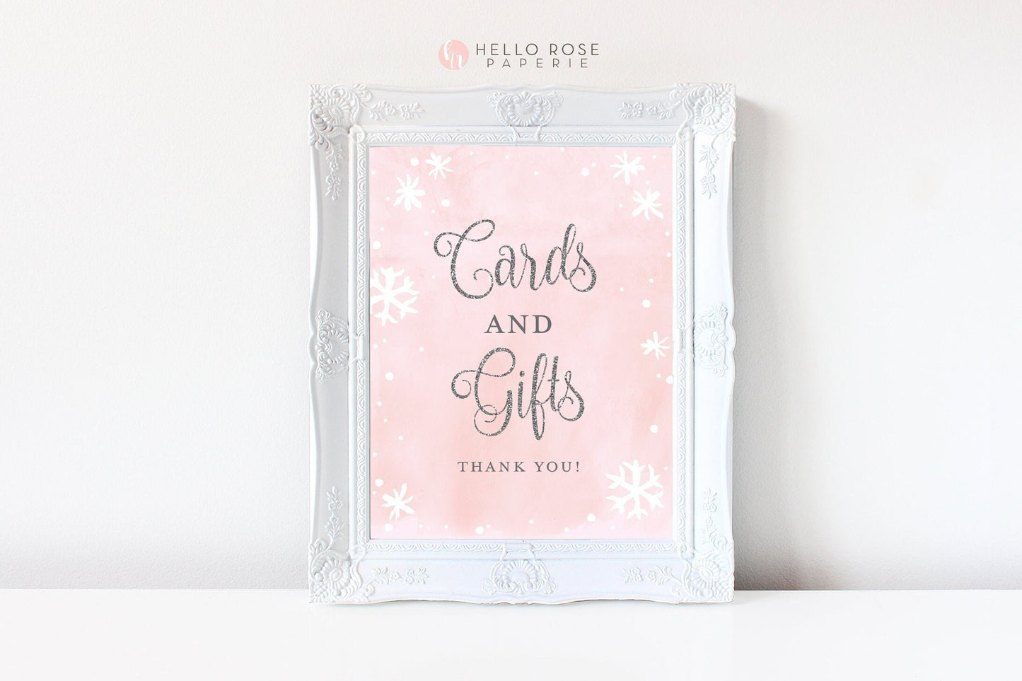 Cards and Gifts Sign . Baby its Cold Outside Winter Snowflakes Baby Shower Girl or Bridal Shower . Pink Silver . Printable Instant Download