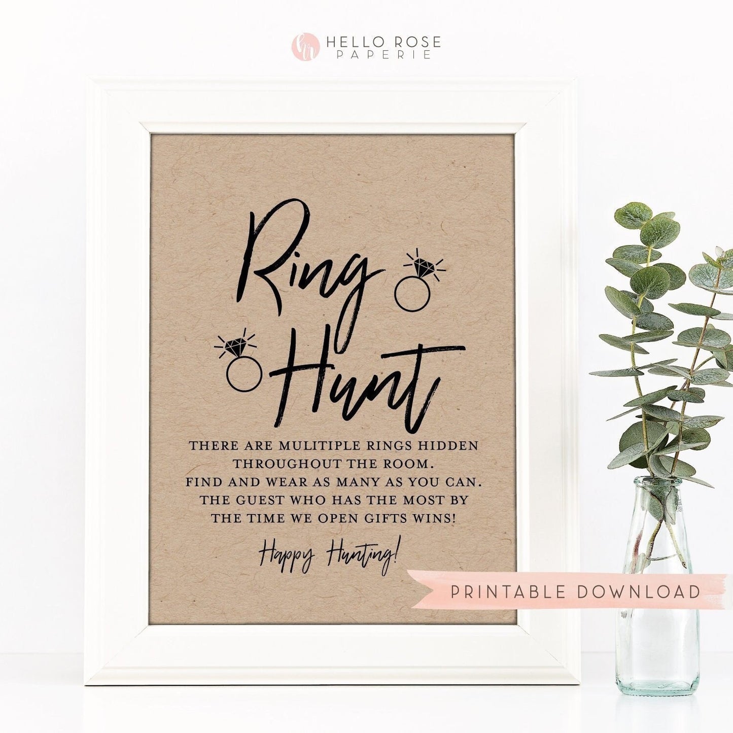 Ring Hunt Game Sign . Bridal Shower Printable . Search for Rings Game . Bachelorette Hens Party . Wedding Shower . Instant Download 8x10