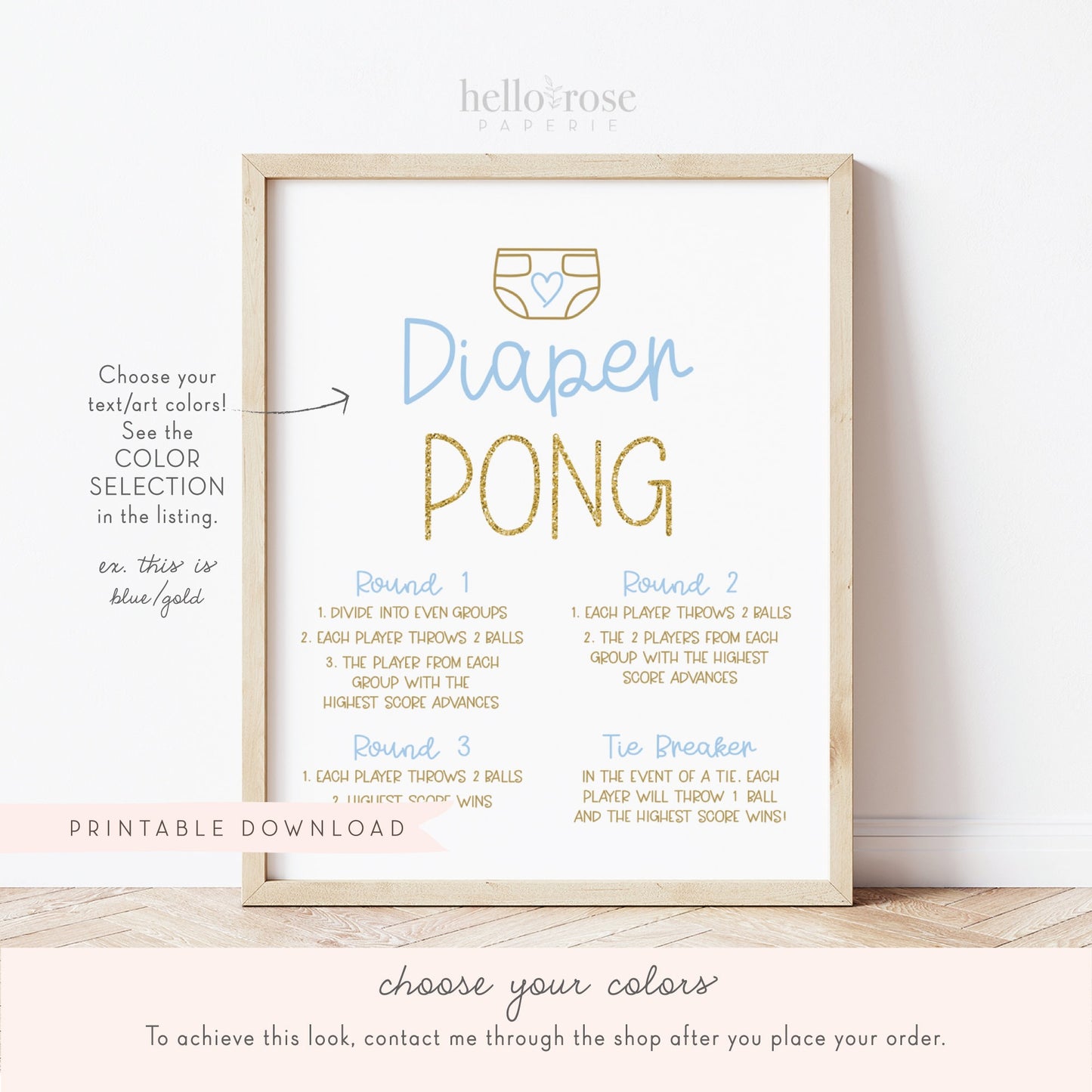Diaper Pong Baby Shower Game Table Sign . Boy Girl Neutral . Rustic Kraft + Black & White . Printable 8x10 Instant Digital Download . K4