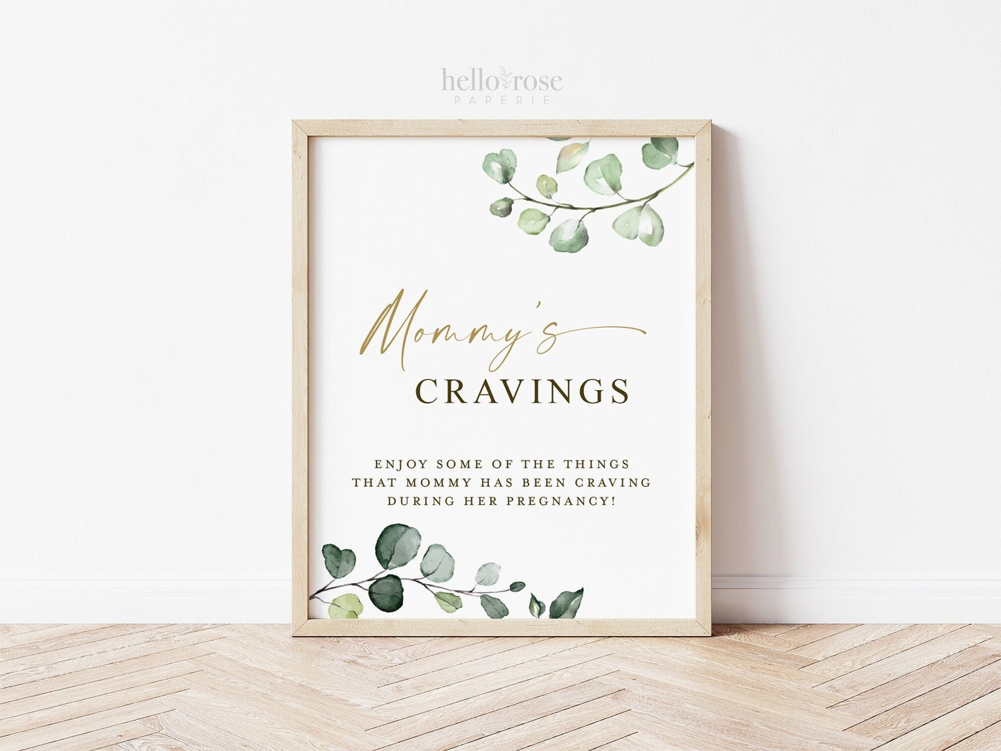 Mommys Cravings Table Sign Printable . Greenery and Gold . Baby Shower Pregnancy Food Cravings Station . Instant Download 8x10 G2