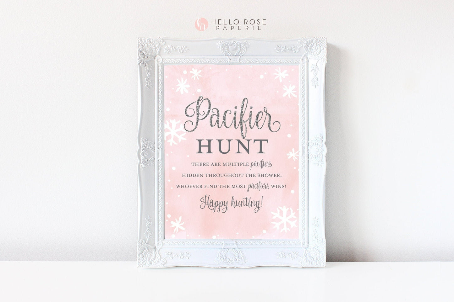 Pacifier Hunt Game Sign Printable . Baby it's Cold Outside Winter Baby Shower Girl . Pink Silver . Instant Download Printable 8x10