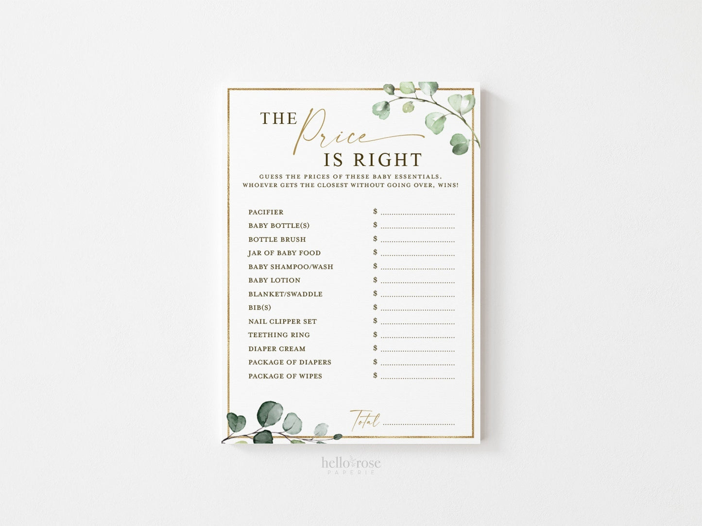 The Price is Right Printable Baby Shower Game . Greenery and Gold . Printable Icebreaker . Sip and See Gender Reveal . Instant Download . G2