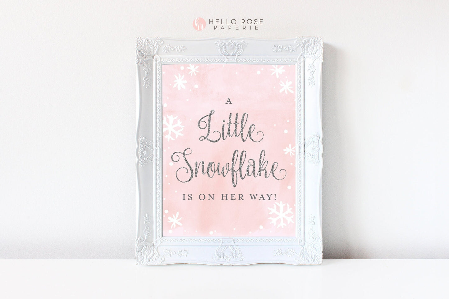 A Little Snowflake is on Her Way Baby Shower Sign . Baby its Cold Outside Winter Girl Baby Shower . Pink and Silver Glitter . Printable 8x10