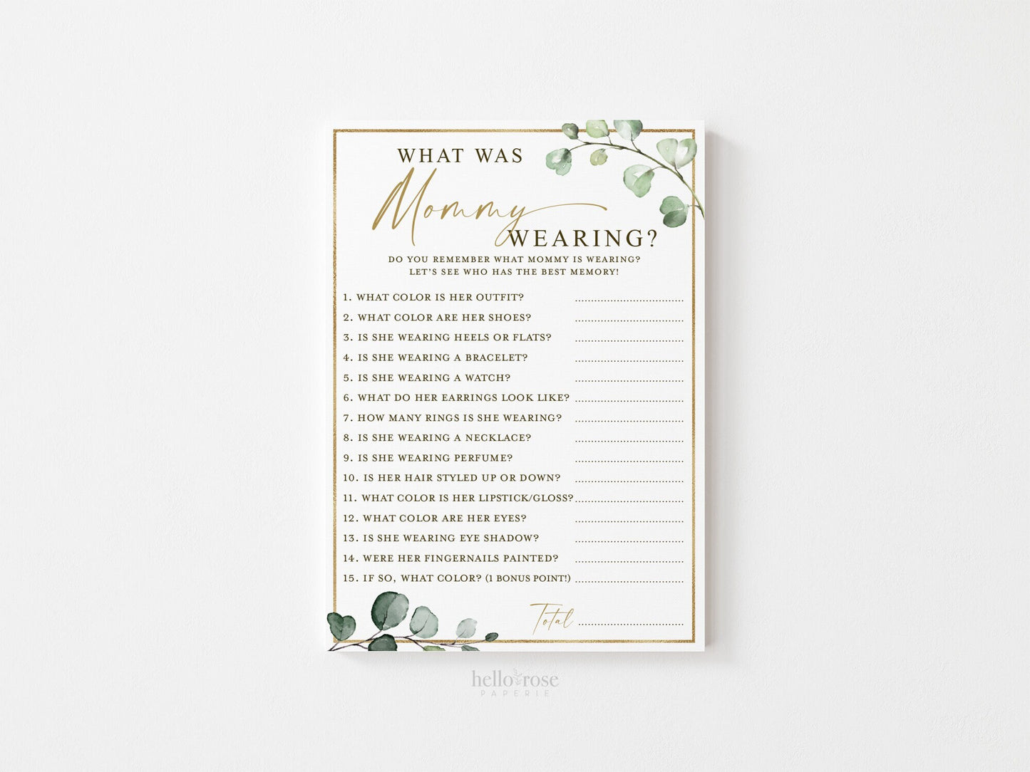 What Was Mommy Wearing Printable Baby Shower Game . What is She Wearing . Fun Memory Game . Greenery and Gold . Instant Download . G2