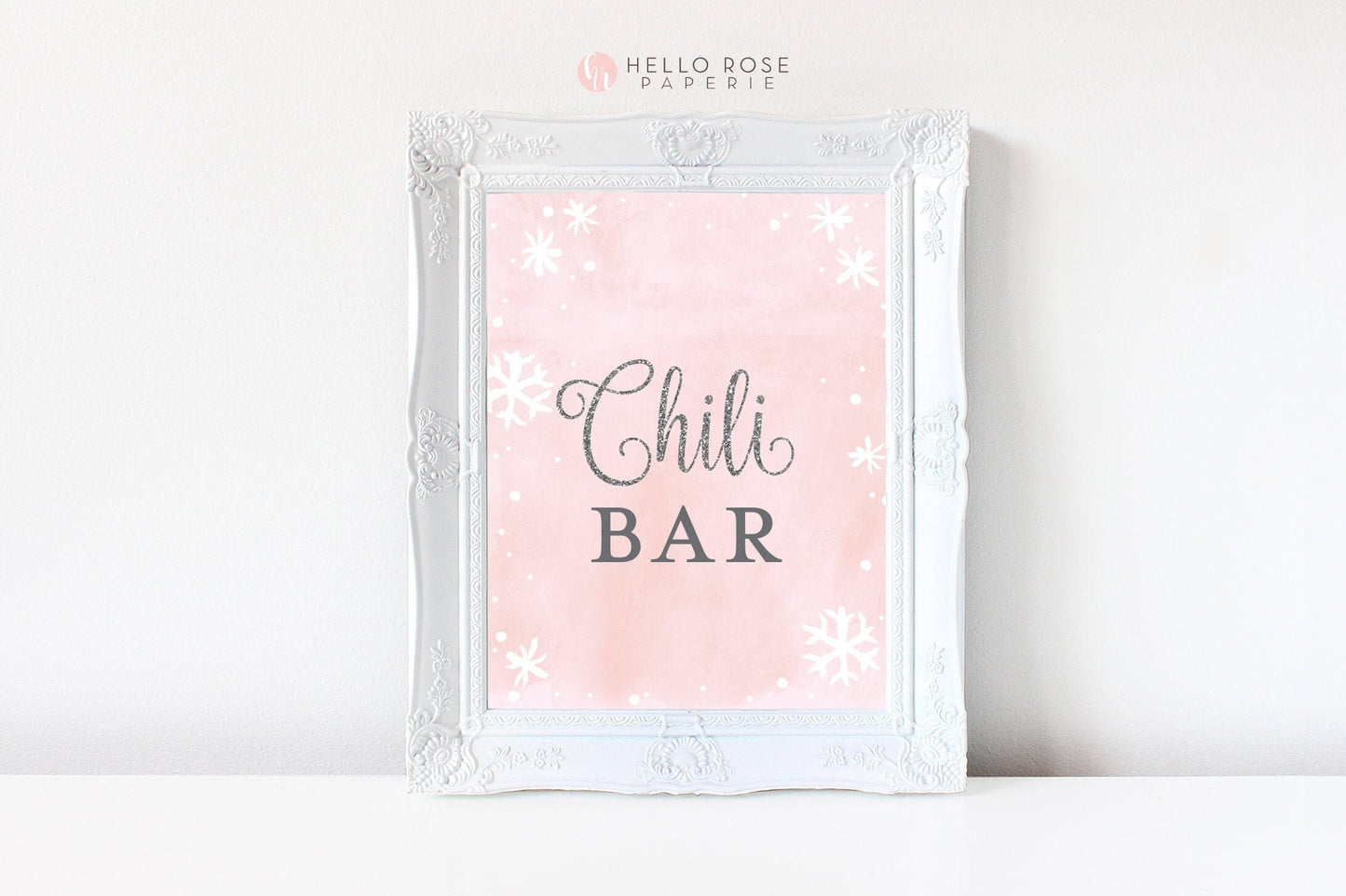 Chili Bar Food Table Sign Printable . Baby its Cold Outside Winter Wonderland . Birthday Party Baby Shower Girl . Pink & Silver Glitter 8x10
