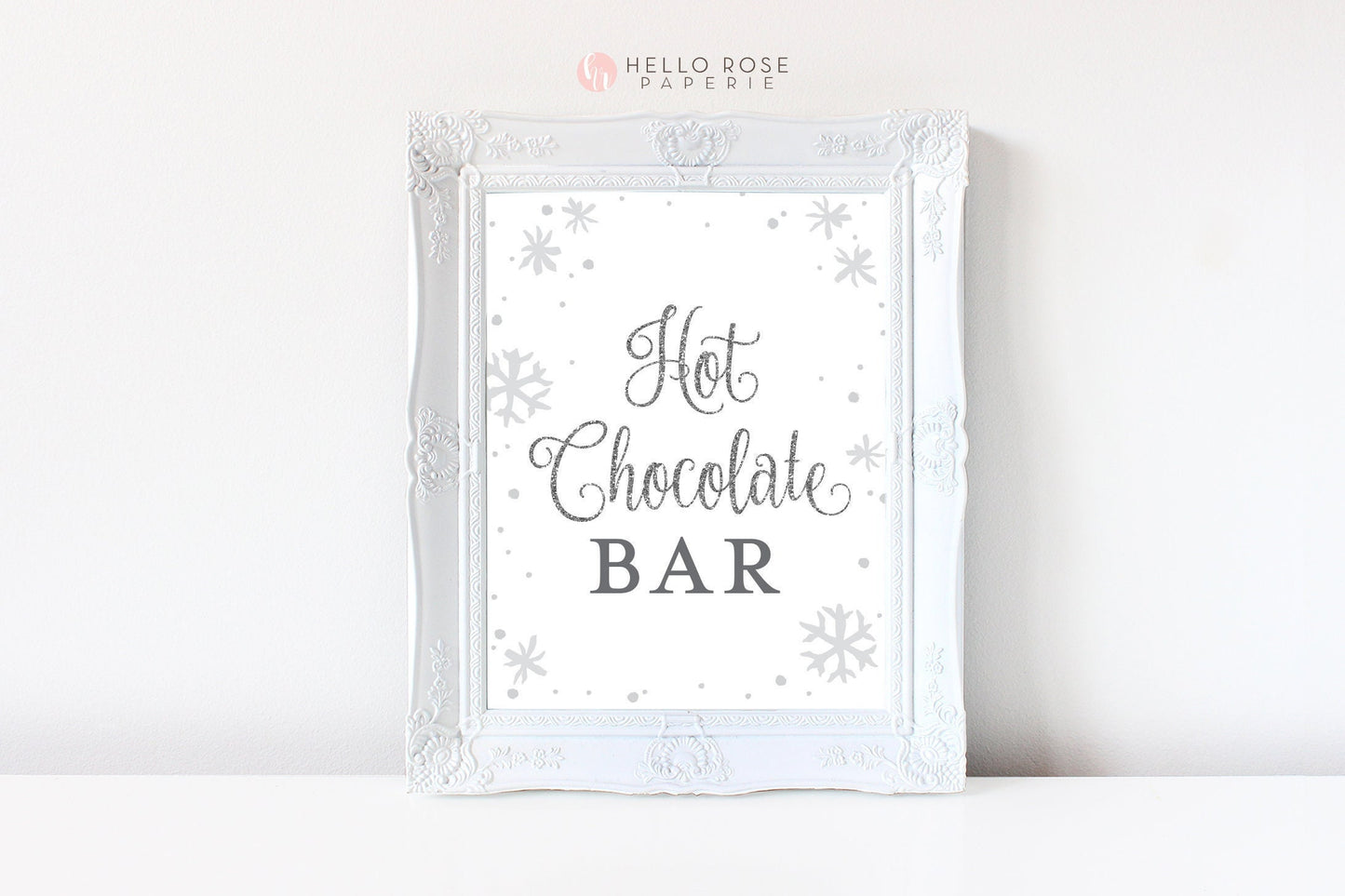 Hot Chocolate Bar Sign Printable . Baby its Cold Outside Winter Wonderland . Birthday Party Wedding Bridal Baby Shower . Pink & Silver 8x10