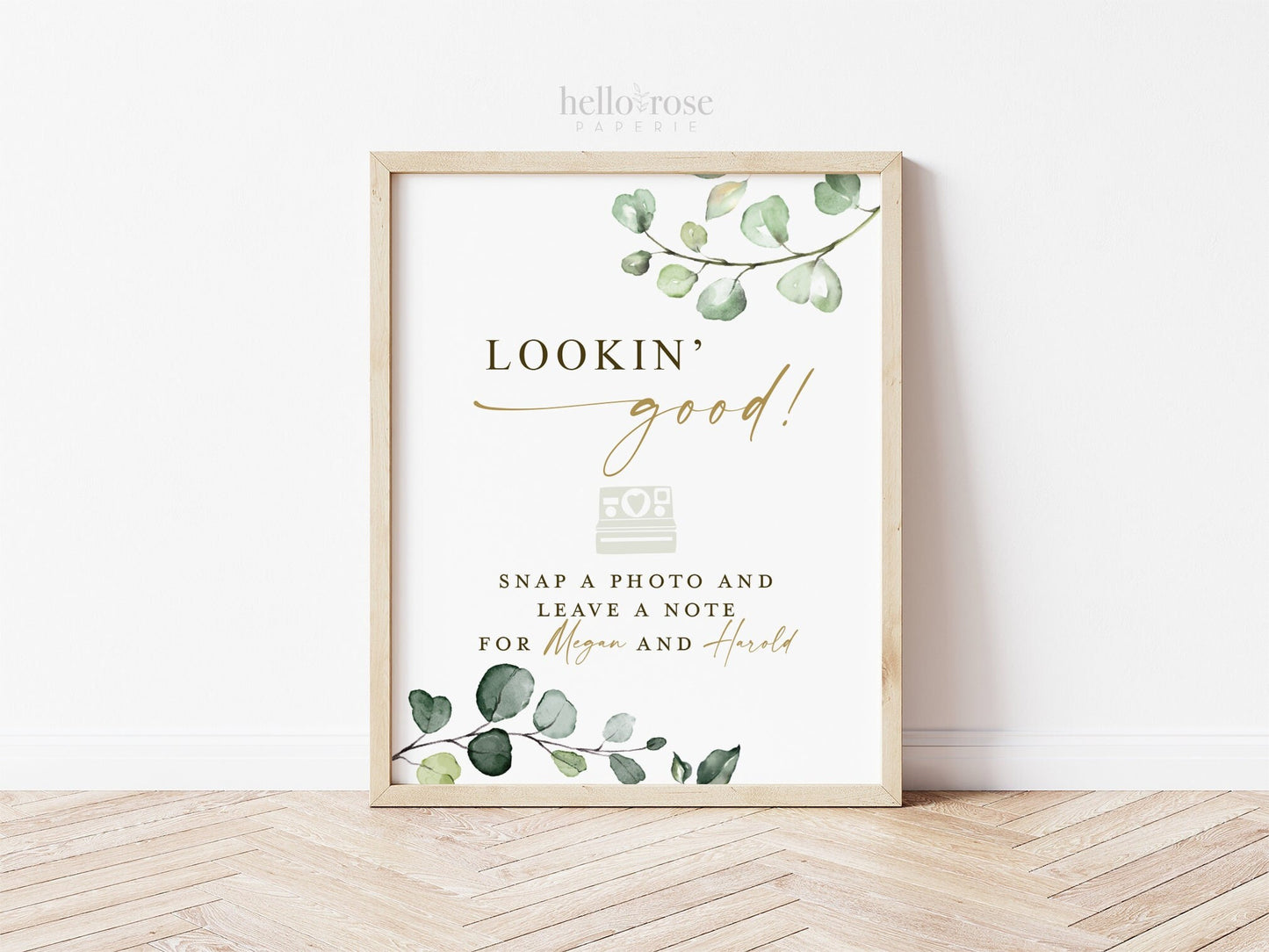 Photo Guest Book Lookin Good Personalized PRINTABLE Sign . Greenery and Gold . Wedding Engagement Bridal Bachelorette . Digital Download G2