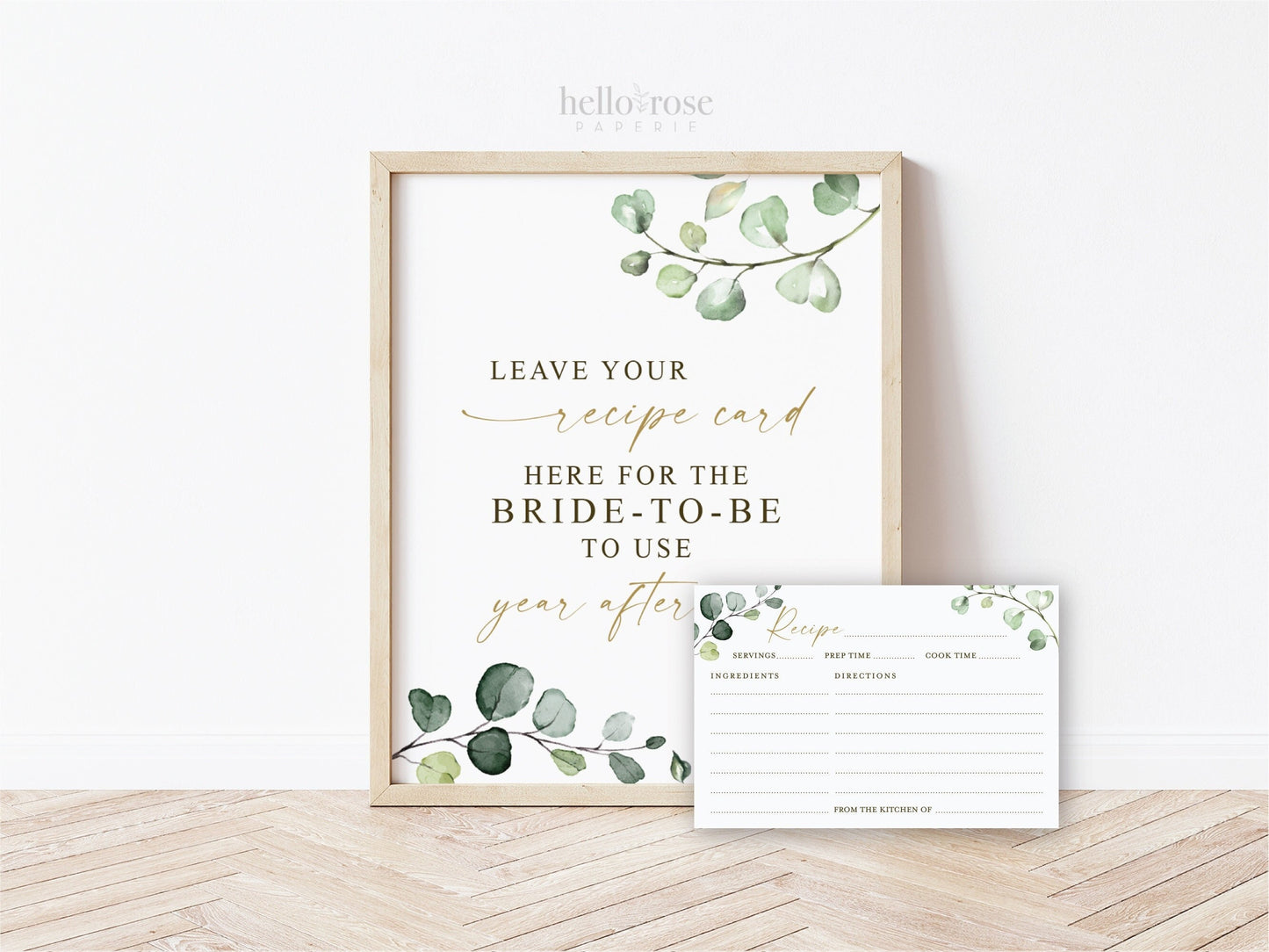 Recipe Cards and Sign Bridal Shower Printable . Leave Your Recipe Card Here for the Bride . Greenery and Gold . Instant Download G2
