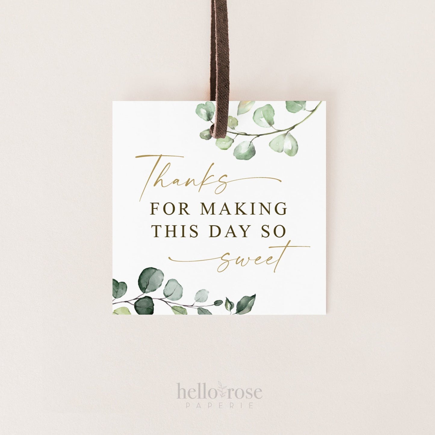 Thank You Tags PRINTABLE . Greenery and Gold . Bridal Wedding Baby Shower Favor . DIY Labels Stickers Tags Toppers . 2" Digital Download PDF