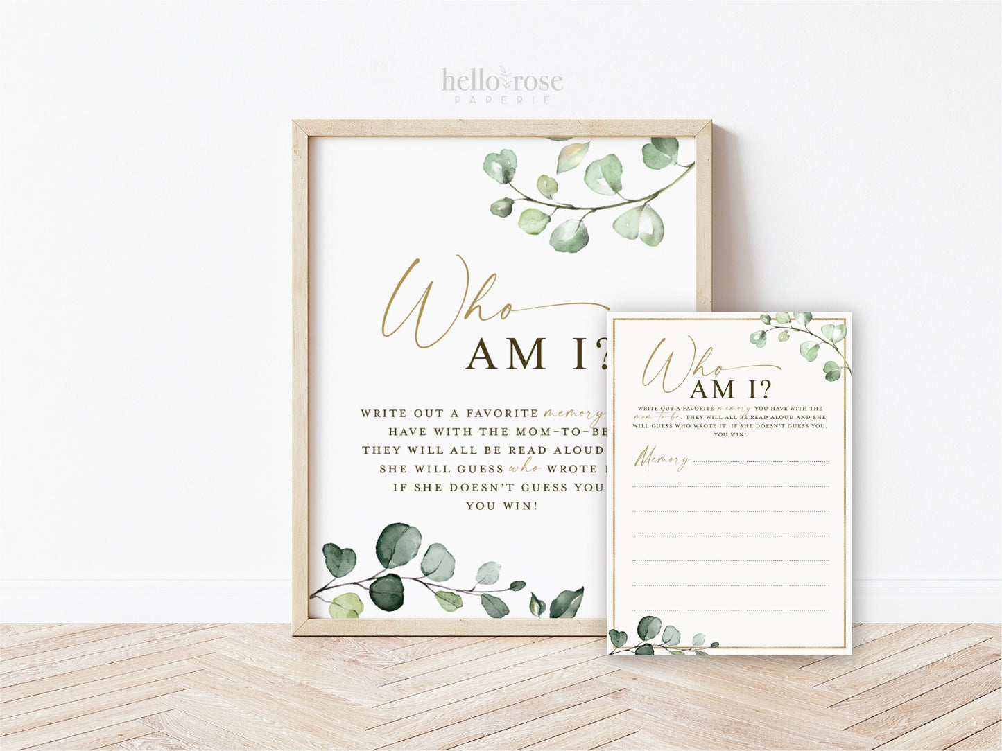 Who Am I Baby Shower Sprinkle Printable Game Sign + Cards . Favorite Memories with the Mom-to-be . Greenery and Gold . Instant Download G2
