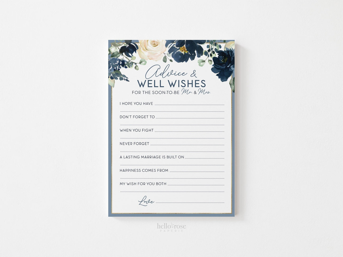 Advice and Well Wishes for the Soon to Be Mr and Mrs . Printable Bridal Shower Bachelorette Game . Navy Floral Watercolor . Instant Download