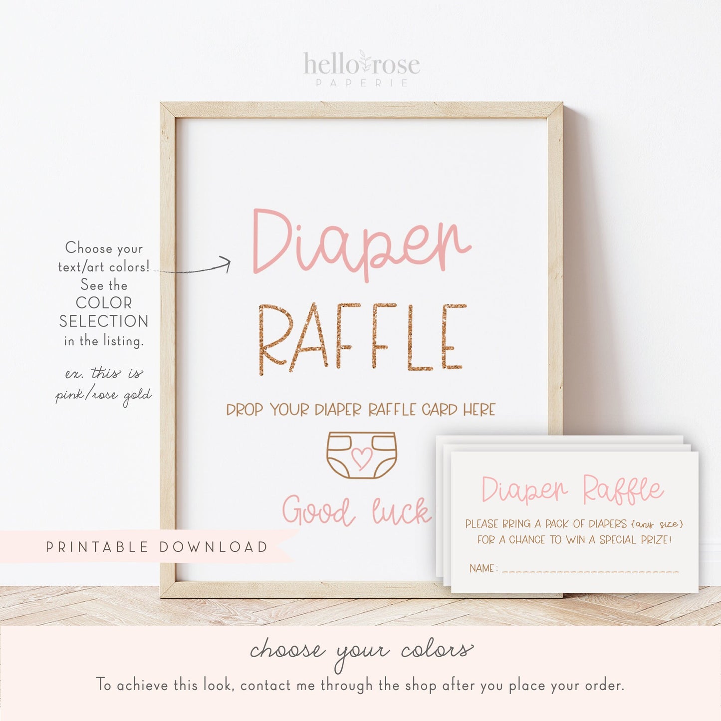 Diaper Raffle Printable Sign + Ticket Insert Cards . Boy or Girl Baby Shower . Kraft + Black & White . 8x10 Instant Digital Download . K4
