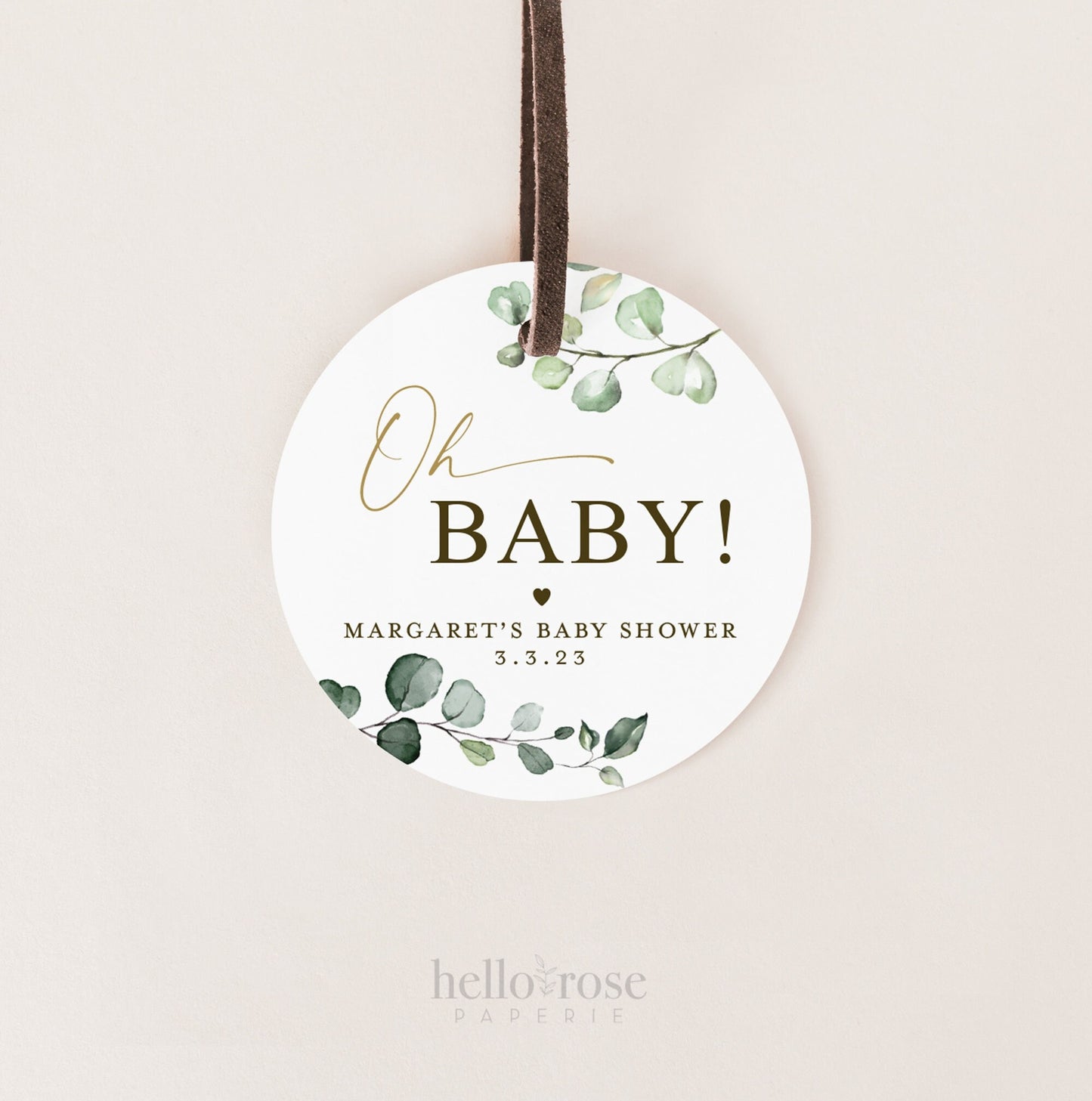 PRINTABLE Oh Baby Personalized Tags Stickers Labels Cupcake Toppers . Greenery and Gold . Baby Shower Favors . Digital Download PDF