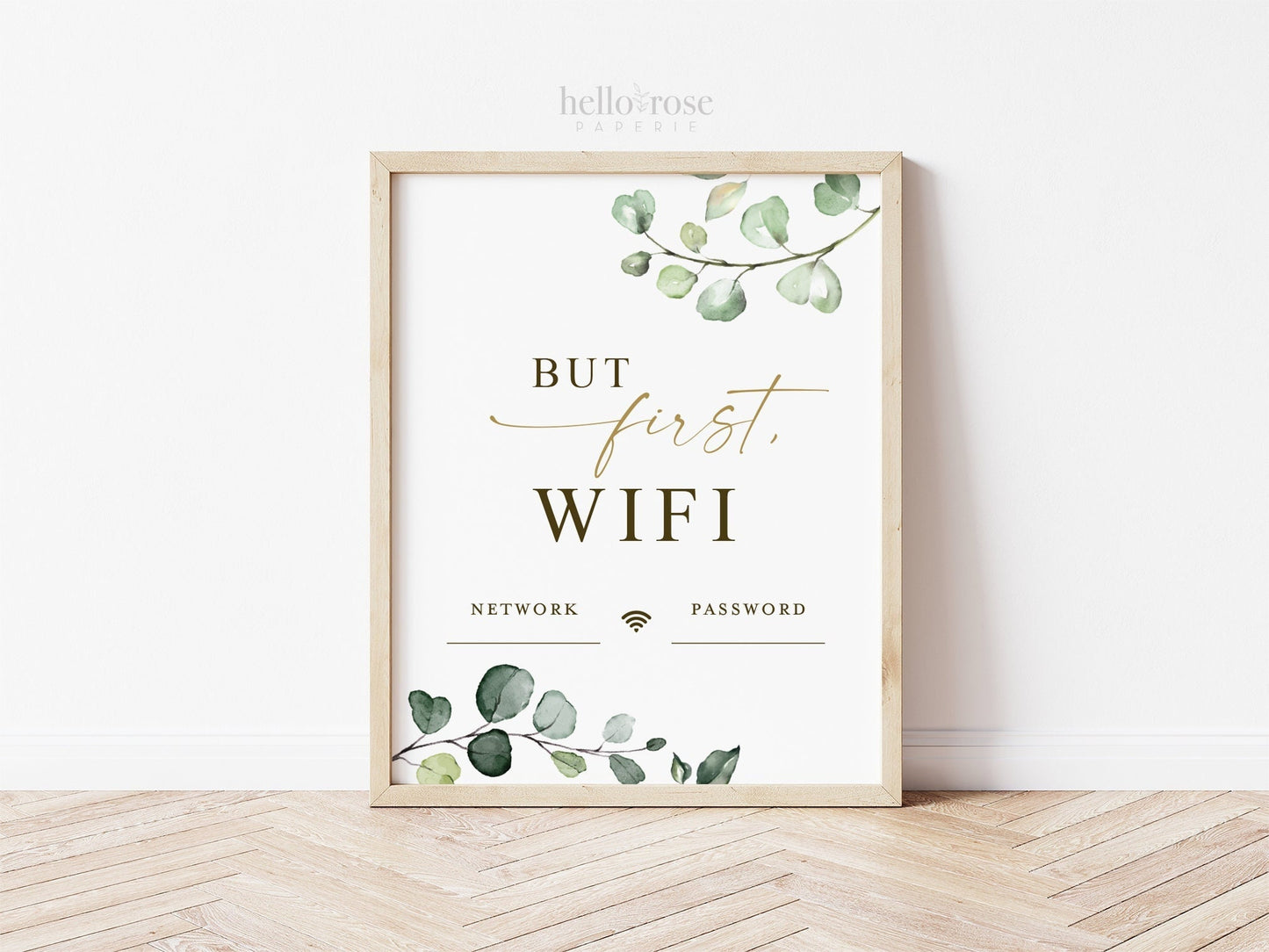 But First Wifi Sign . Printable Password Network Sign . Guest Room Internet Home Decor Wall Art . Greenery and Gold . Instant Download G2