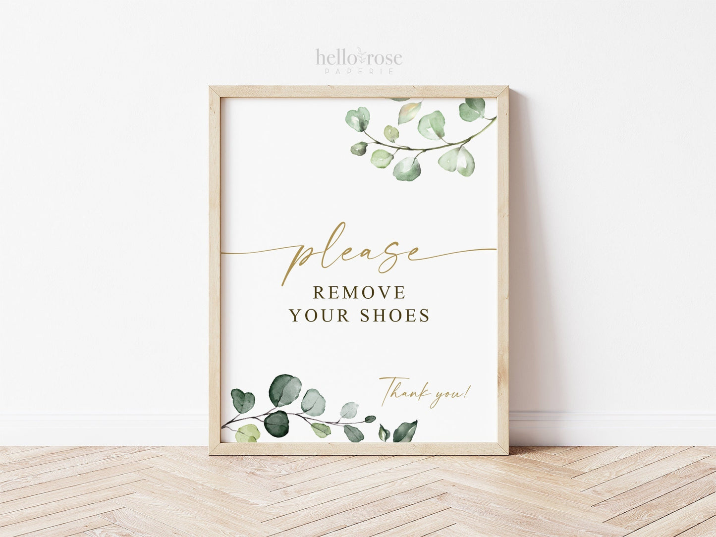 Please Remove Your Shoes Sign . Printable Front Door Home Decor Wall Art . Open House Sign . Greenery and Gold . 8x10 Instant Download G2