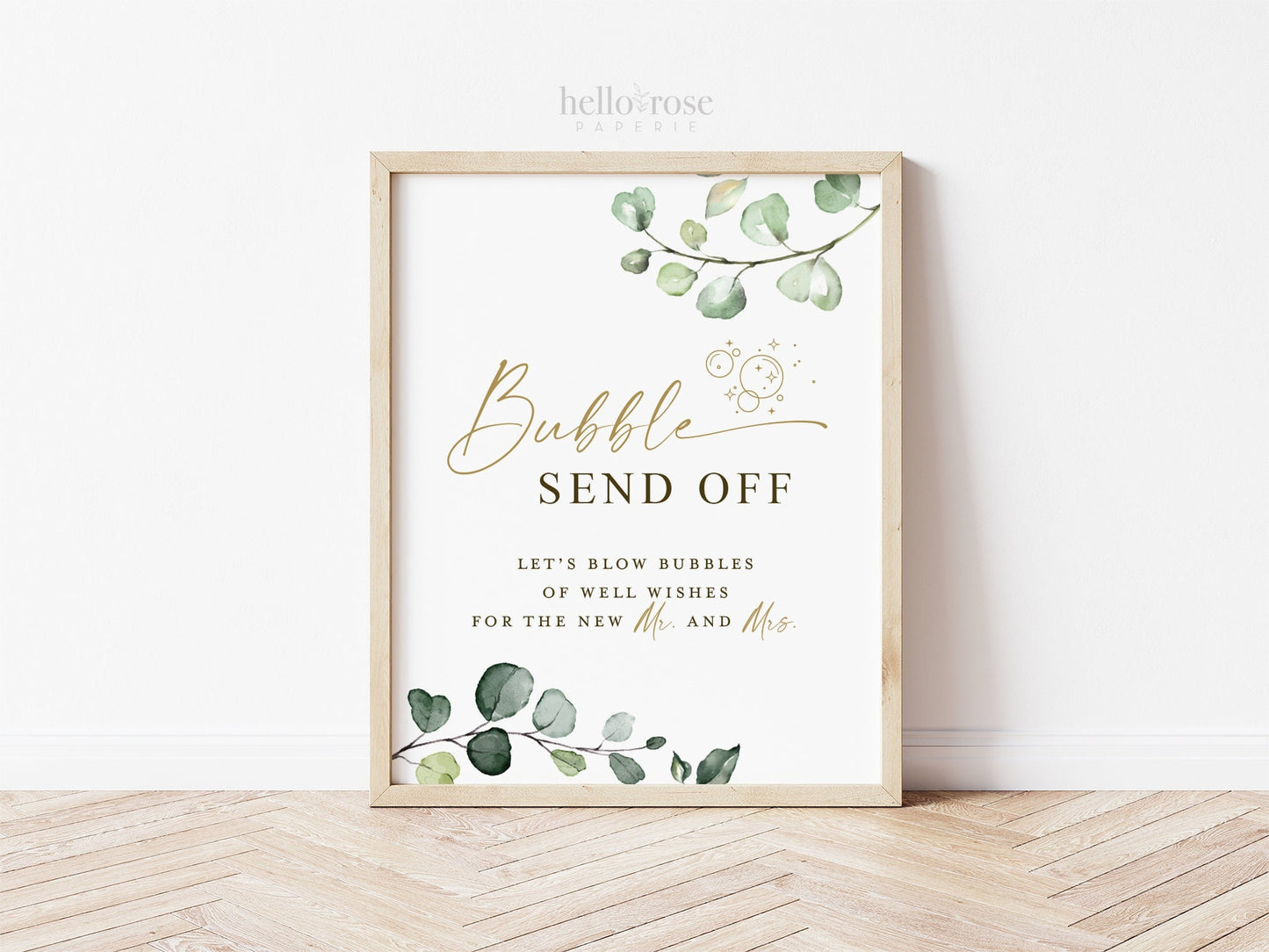 Bubble Send Off Printable Sign . Bubble Wand Favors Send Off for Newlyweds . Wedding Bubbles Sendoff Sign . Greenery and Gold . G2
