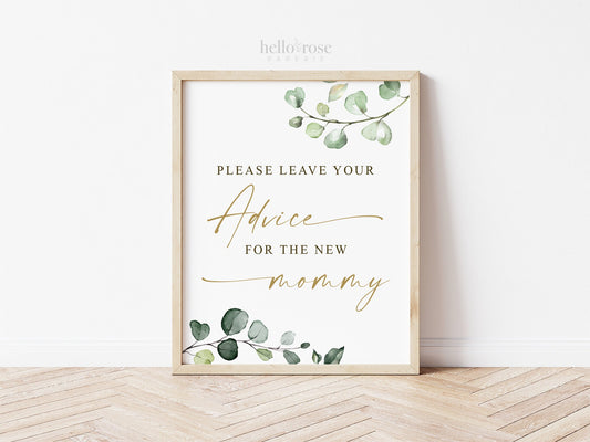 Advice for the New Mommy Sign + Card . Baby Shower Printable Advice . Greenery + Gold . Sip and See Gender Reveal Game . Instant Download G2