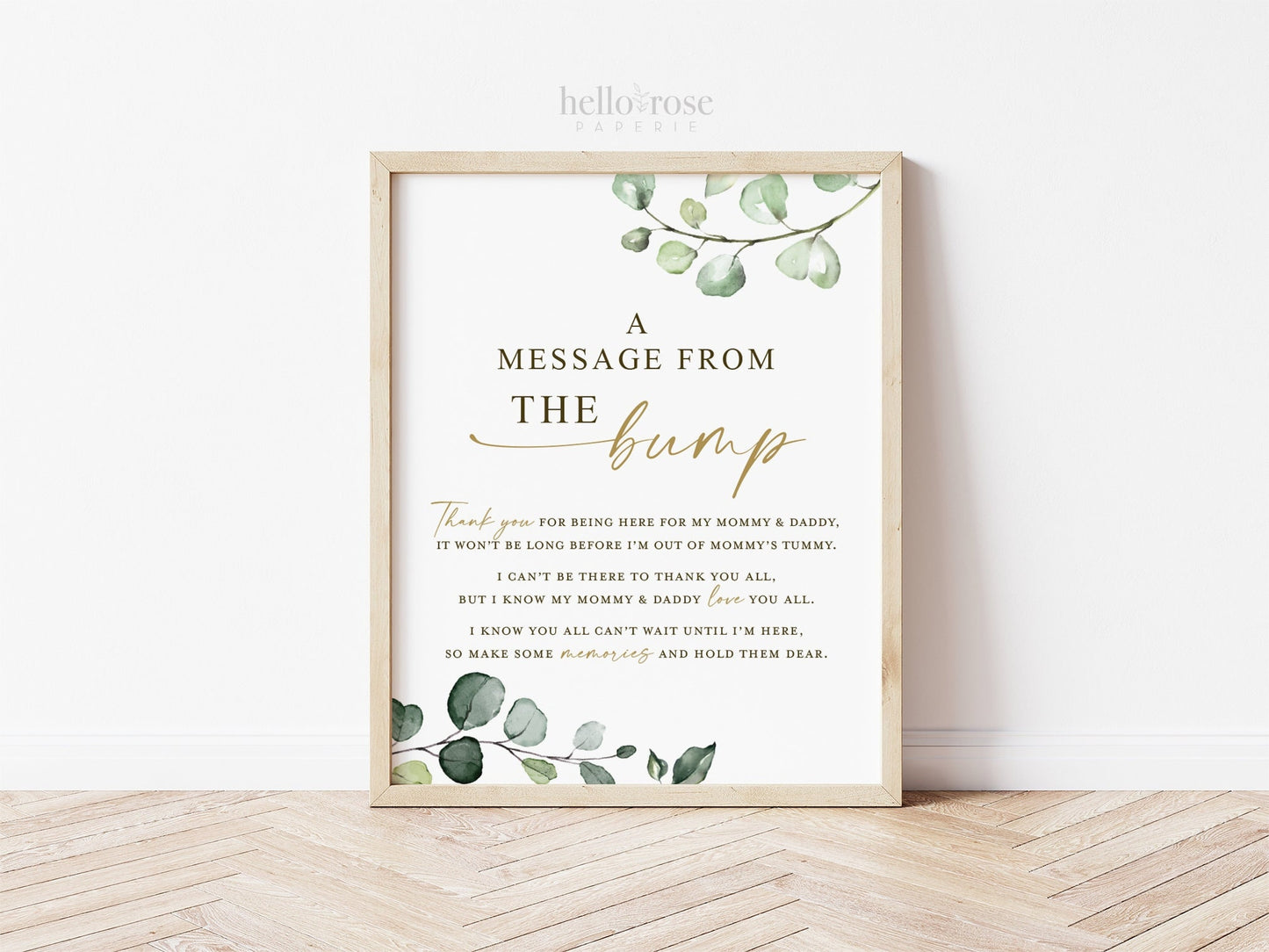 A Message From the Bump Mommy and Daddy Printable . Baby Shower Bump Sign . Message From Baby . Greenery and Gold . Instant Download 8x10 G2