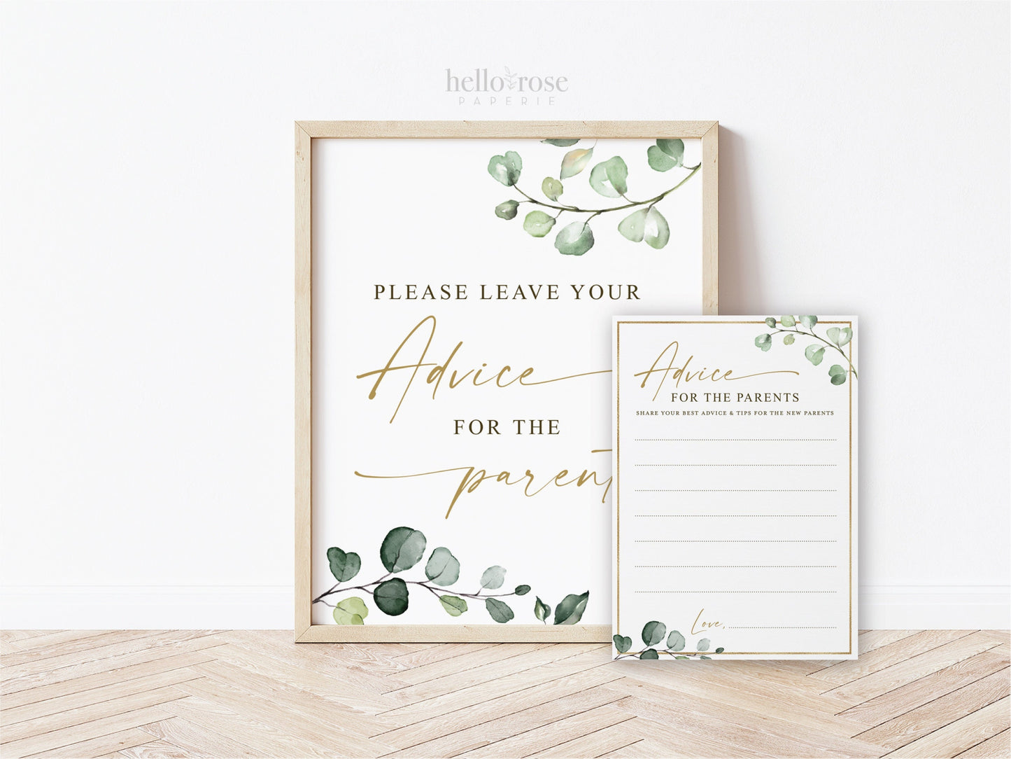 Advice for the Parents Printable Sign and Cards . Boy Girl Neutral Baby Shower . Greenery and Gold . 8x10 Sign Instant Download G2