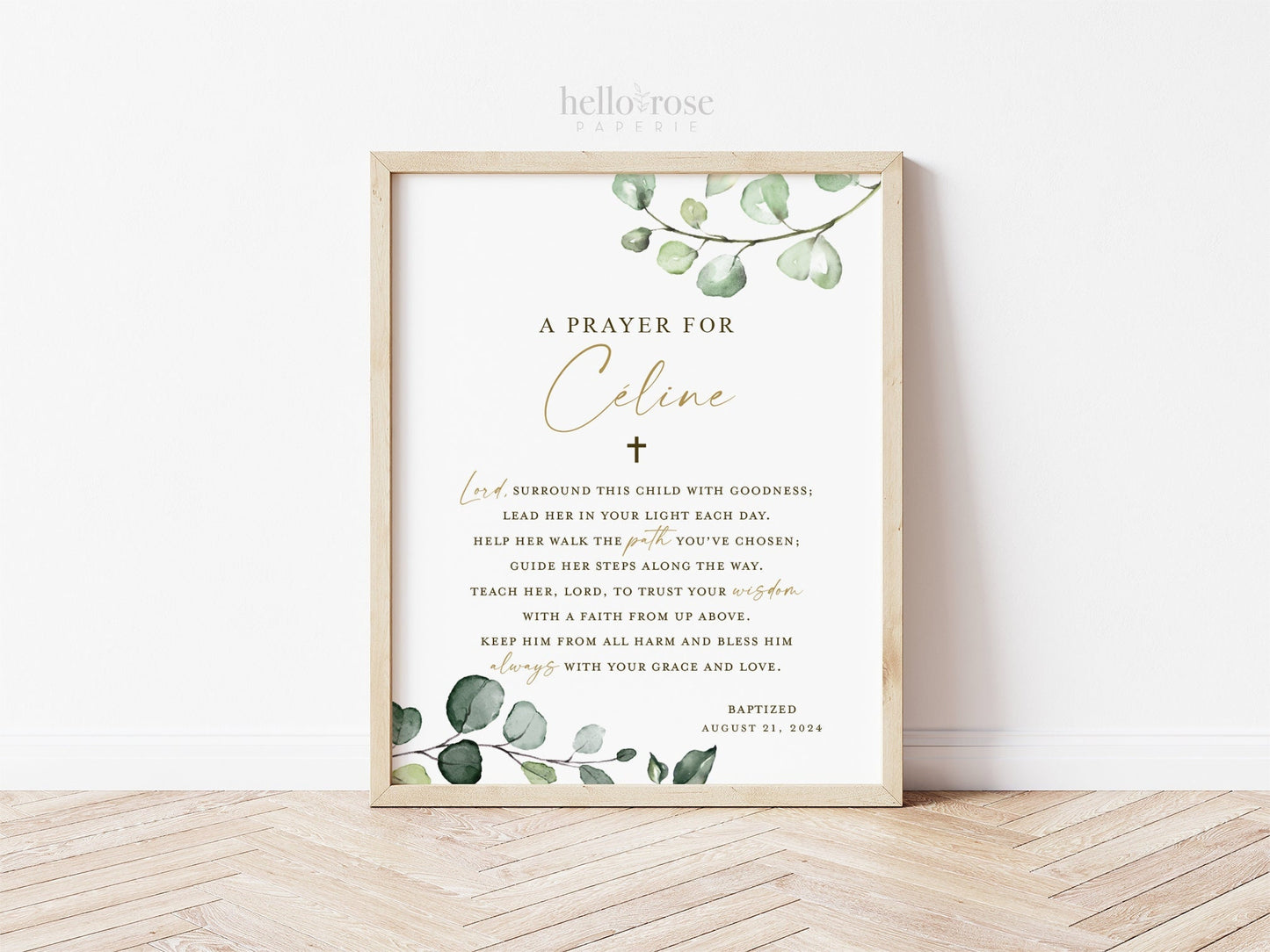 A Prayer for Child Baptism PRINTABLE Personalized . Dedication Christening First Communion Religious Christian . Greenery . DIGITAL DOWNLOAD