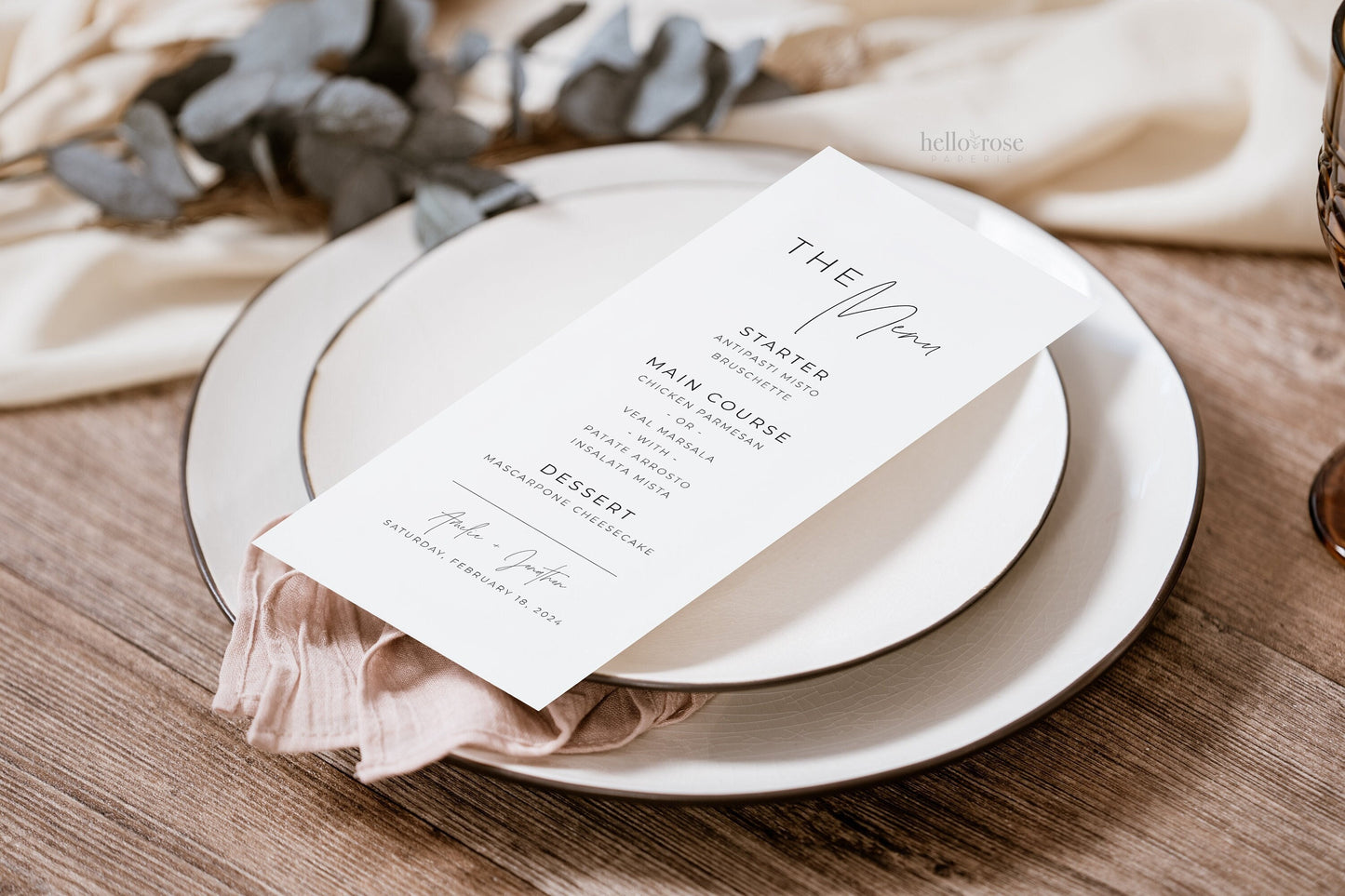 Minimalist Menu Template Wedding . Modern Classic Wedding Bridal Baby Shower . PRINTABLE Editable . Templett Instant Download . PENNY