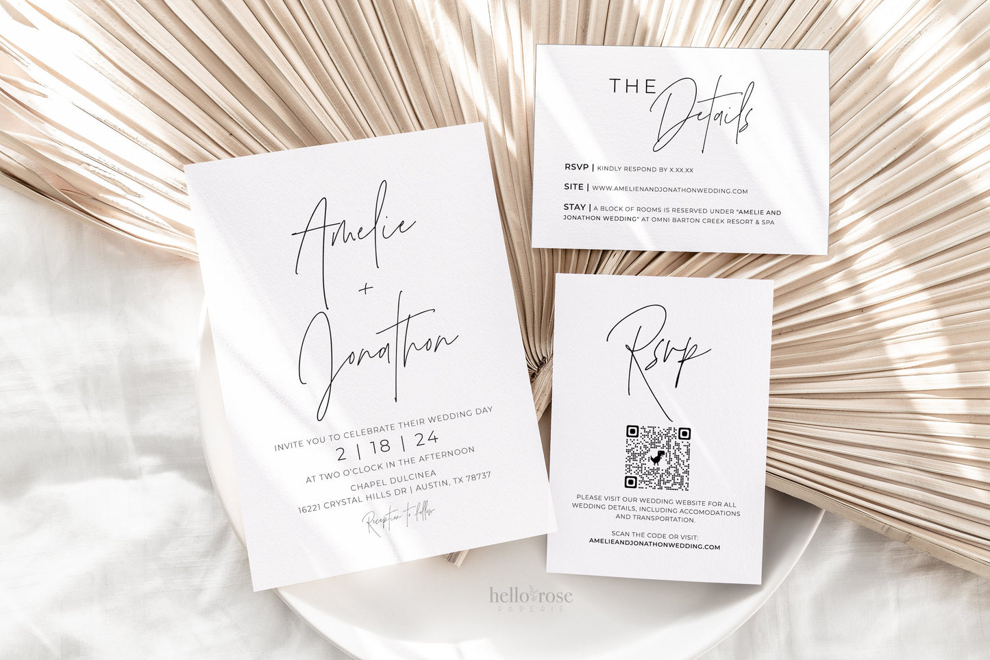 Wedding Invitation Template Suite with RSVP, Details, QR Code . Minimalist Modern Wedding Set . Editable Instant Download . Templett PENNY
