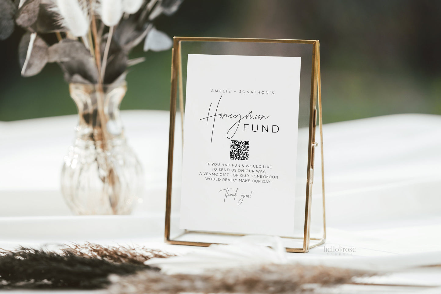 Honeymoon Fund Sign Template for Wedding . QR Code . Modern Minimalist Wedding . PRINTABLE Editable Templett . Instant Download . PENNY