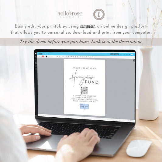 Honeymoon Fund Sign Template for Wedding . QR Code . Modern Minimalist Wedding . PRINTABLE Editable Templett . Instant Download . PENNY