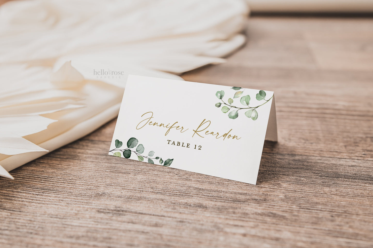 Place Cards Template for Wedding . Greenery and Gold . Table Number Name Escort Cards . PRINTABLE Editable Templett Instant Download . G2-T