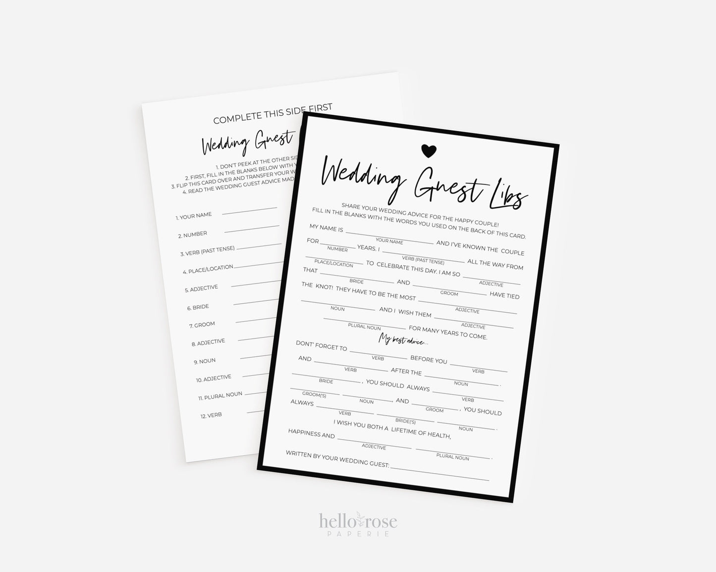 Wedding Guest Libs Game . FULLY EDITABLE . Printable Funny Wedding Advice Mad Libs . Minimalist Personalized . Download Template Templett
