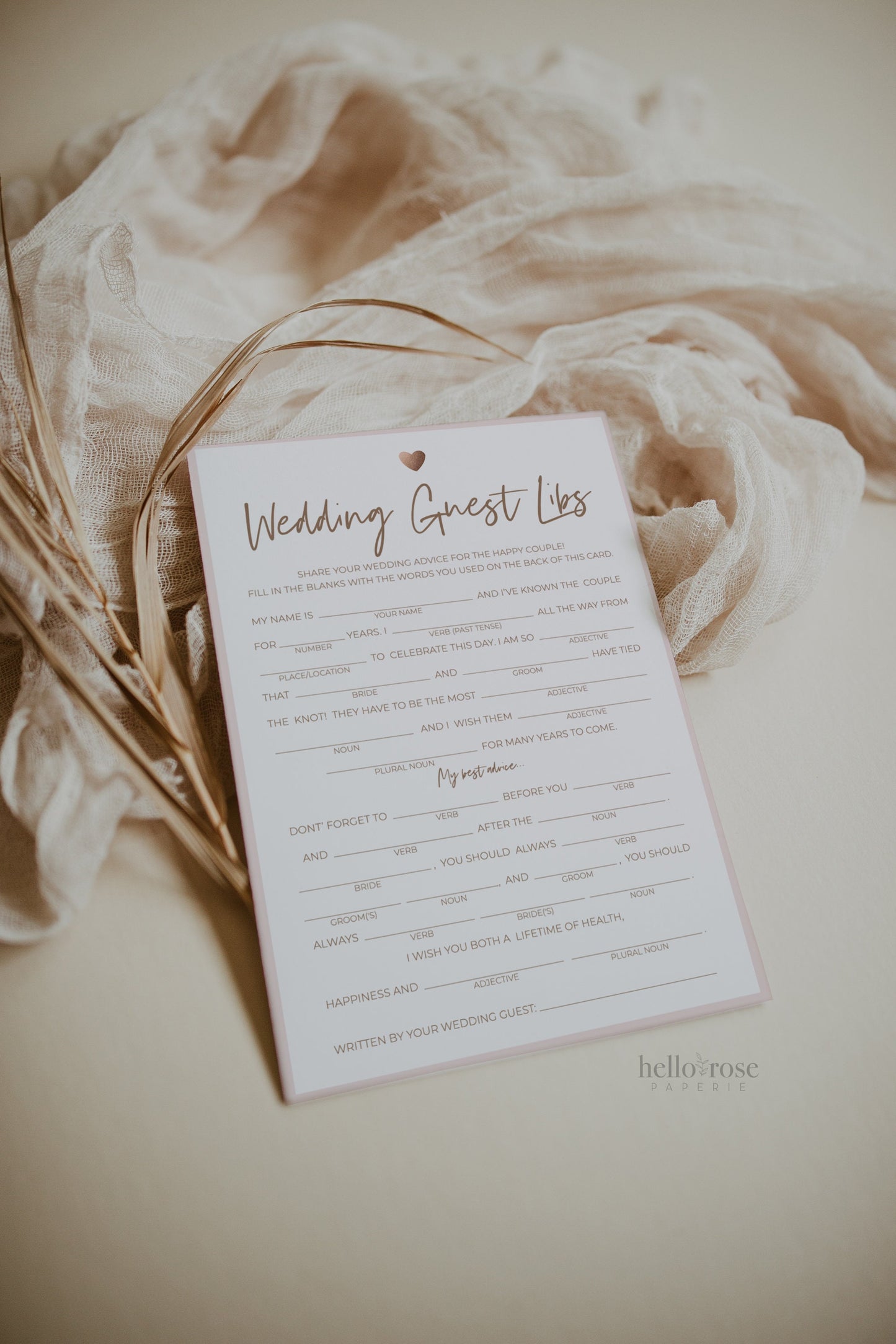 Wedding Guest Libs Game . FULLY EDITABLE . Printable Funny Wedding Advice Mad Libs . Minimalist Personalized . Download Template Templett