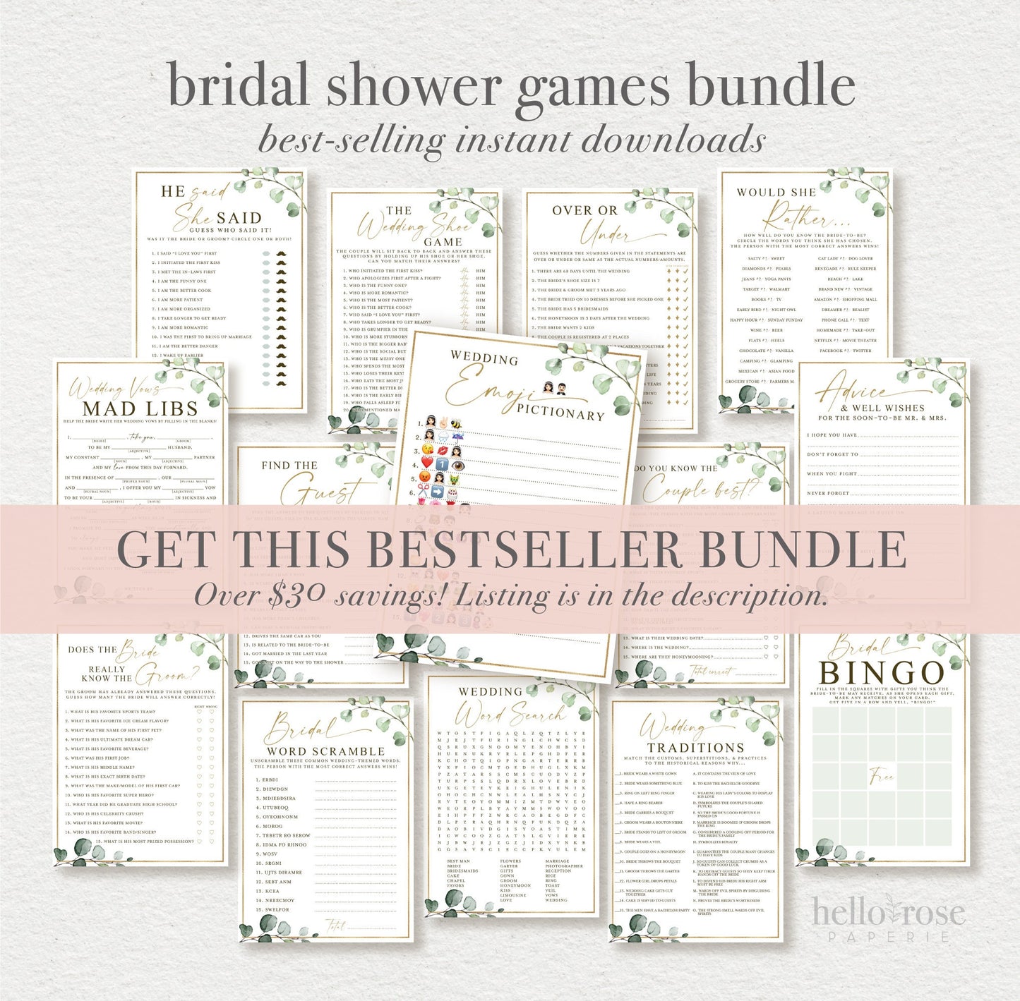 Wedding Emoji Pictionary Bridal Shower Game . Greenery and Gold . Printable Icebreaker . Hens Bachelorette Party . Instant Download G2
