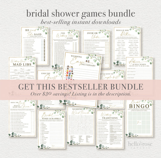Bridal Shower Bingo Presents / Gifts Game . Greenery and Gold . Fun Boho Rustic Game . Hens Bachelorette Party . Instant Download G2