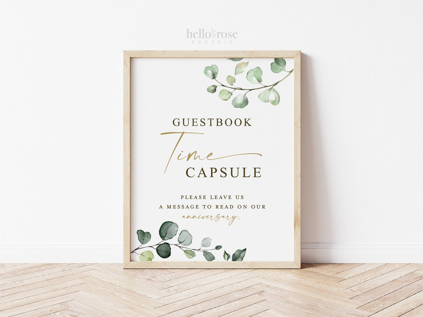 Guestbook Time Capsule Sign PRINTABLE . Wedding Guest Book Alternative . Couples Shower Guestbook . Greenery & Gold 8x10 Instant Download G2
